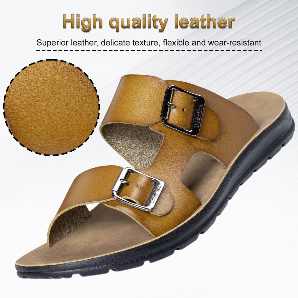 MOGU MAOMAO Mensmicrofiber Leather Flat Sandals 2026 Beach Essentials Mens Sandals Memory Essentials (Khaki, Adult, Men, 11, Numeric, US Footwear Size System, Medium)