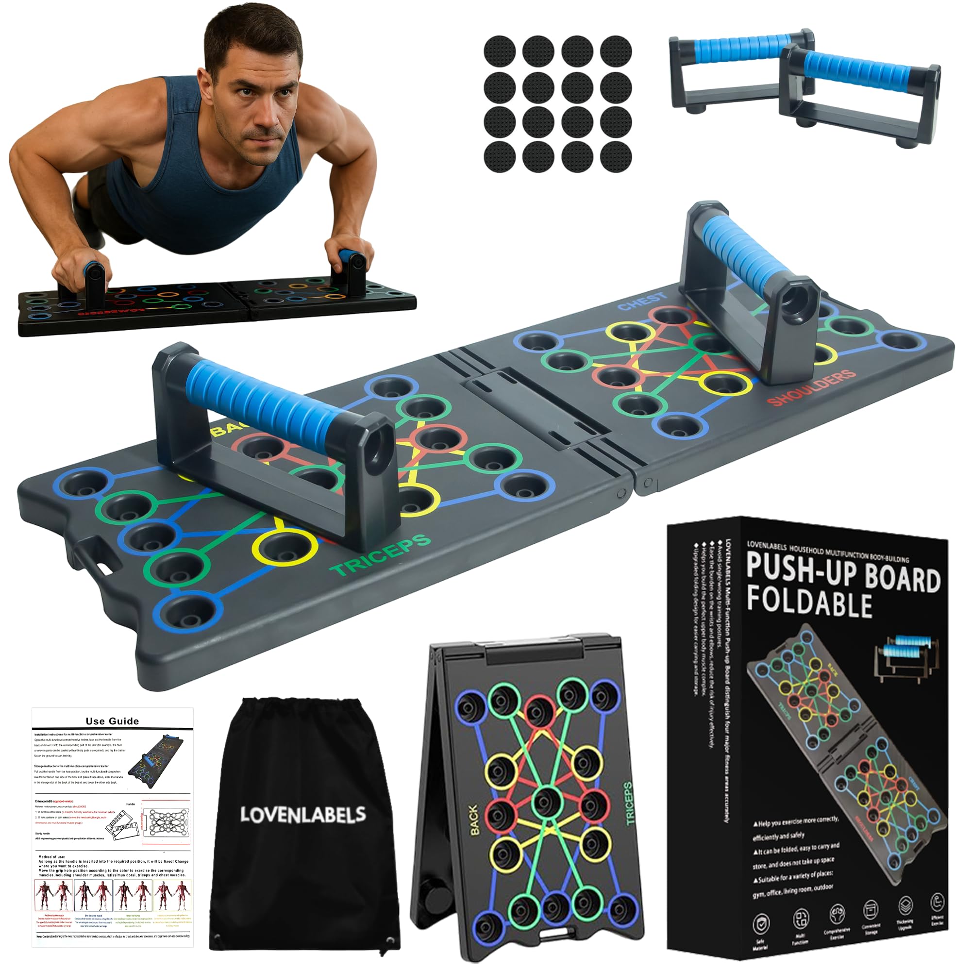 LOVENLABELS - Foldable Push-up Board | Workout Equipment for Strength Training & Bodyweight Exercises | Fitness Equipment for Men & Women | Portable Exercise Equipment for Home Gym & Calisthenics