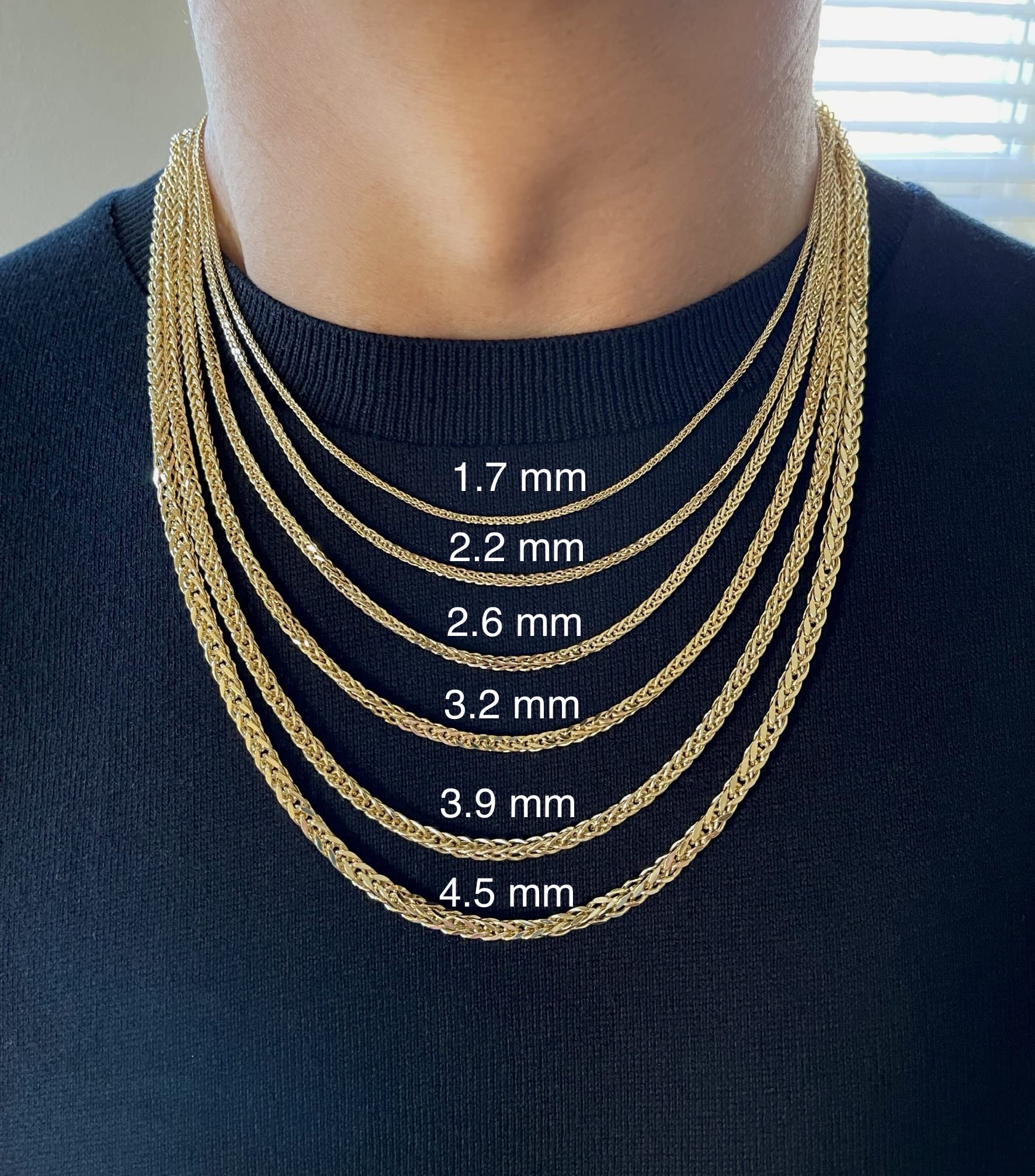 JEWELHEART 10K Gold Square Wheat Chain Necklace - 2.6mm Braided Yellow Gold Necklace For Men Foxtail Gold Chain Diamond Cut Real Gold Necklaces For Women with Lobster Clasp 24"