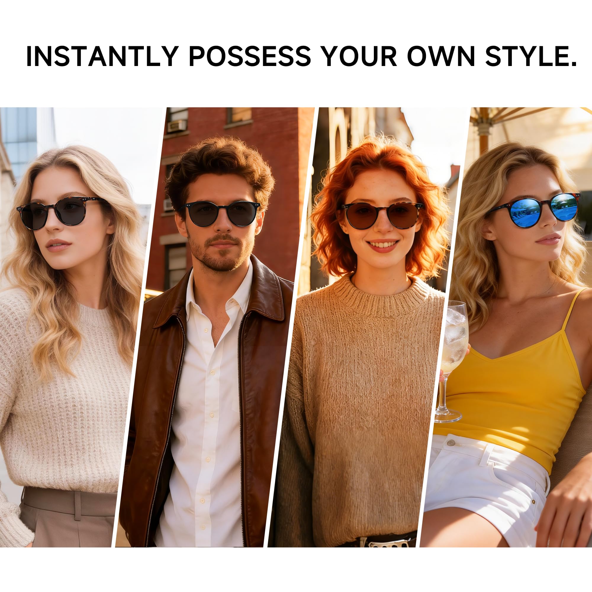 YWWPMDOF Round Sunglasses for Women Men, Polarized Retro Trendy Sunglasses Vintage Small Frame, UV Protection Lens Fashion Designer Classic Shades(Grey)
