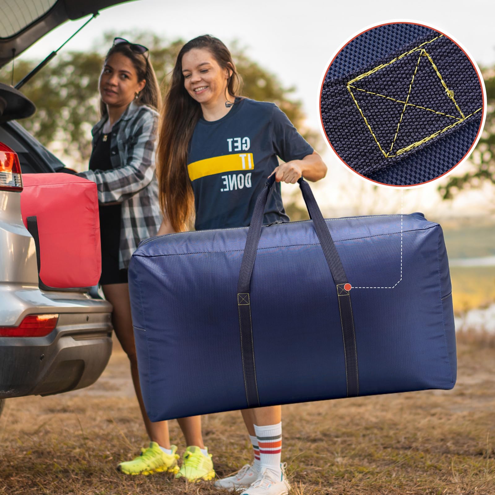 Extra Large travel duffel bag with Strong Handles, Waterproof duffel bag, Durable Zippers, Extra Large Storage Totes for Space Saving and Moving Supplies