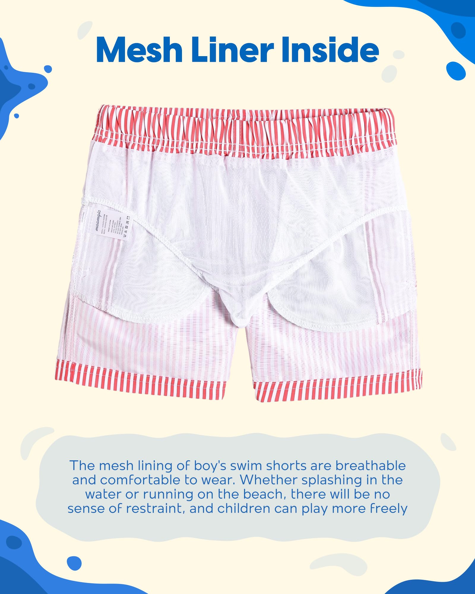 maamgic Boys Swim Trunks Toddler Swim Shorts Little Boys Bathing Suit Swimsuit Toddler Boy Swimwear,Stripe Redwhite,5 T