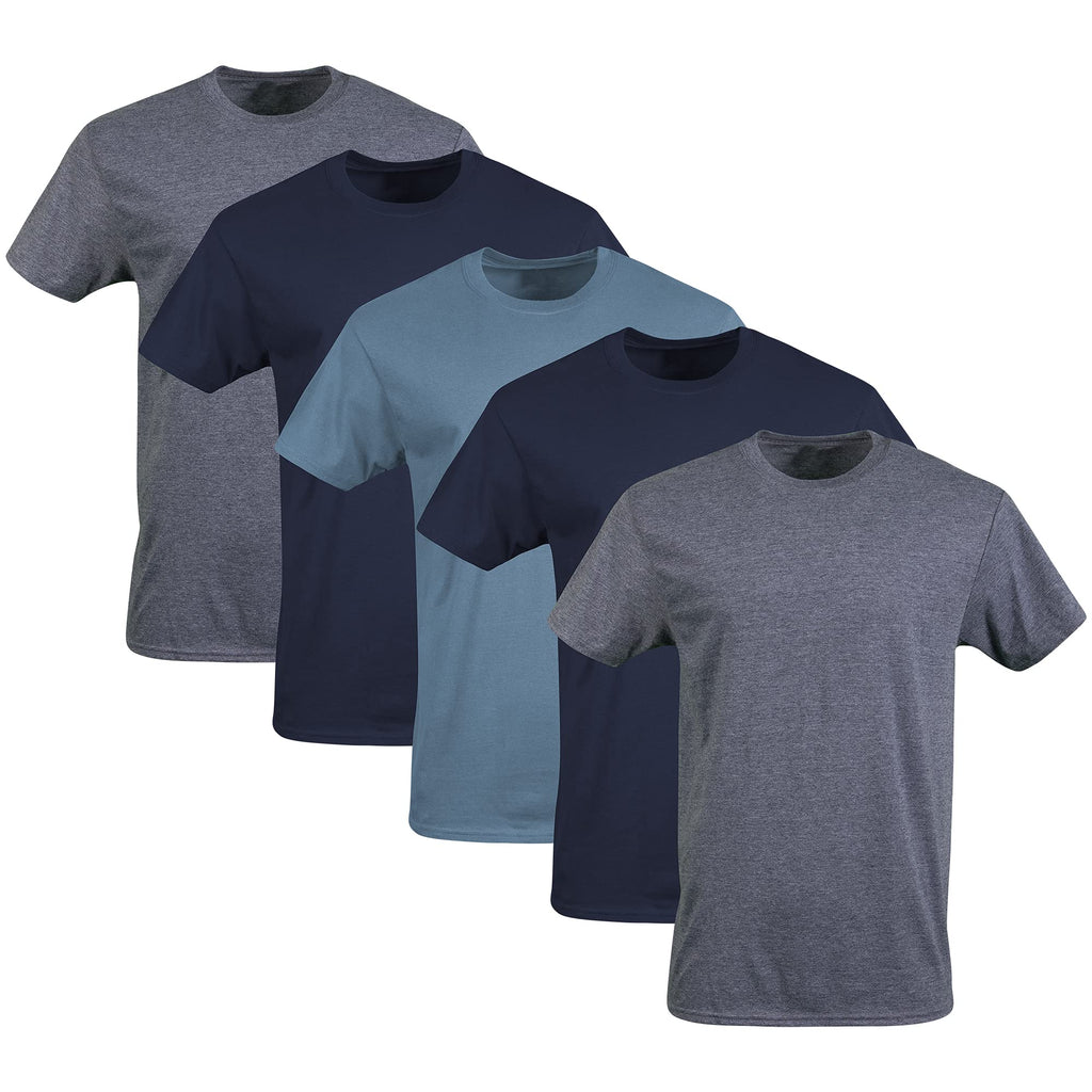 Gildan Men's Crew T-Shirts, Multipack, Style G1100, Navy/Heather Navy/Indigo Blue (5-Pack), X-Large