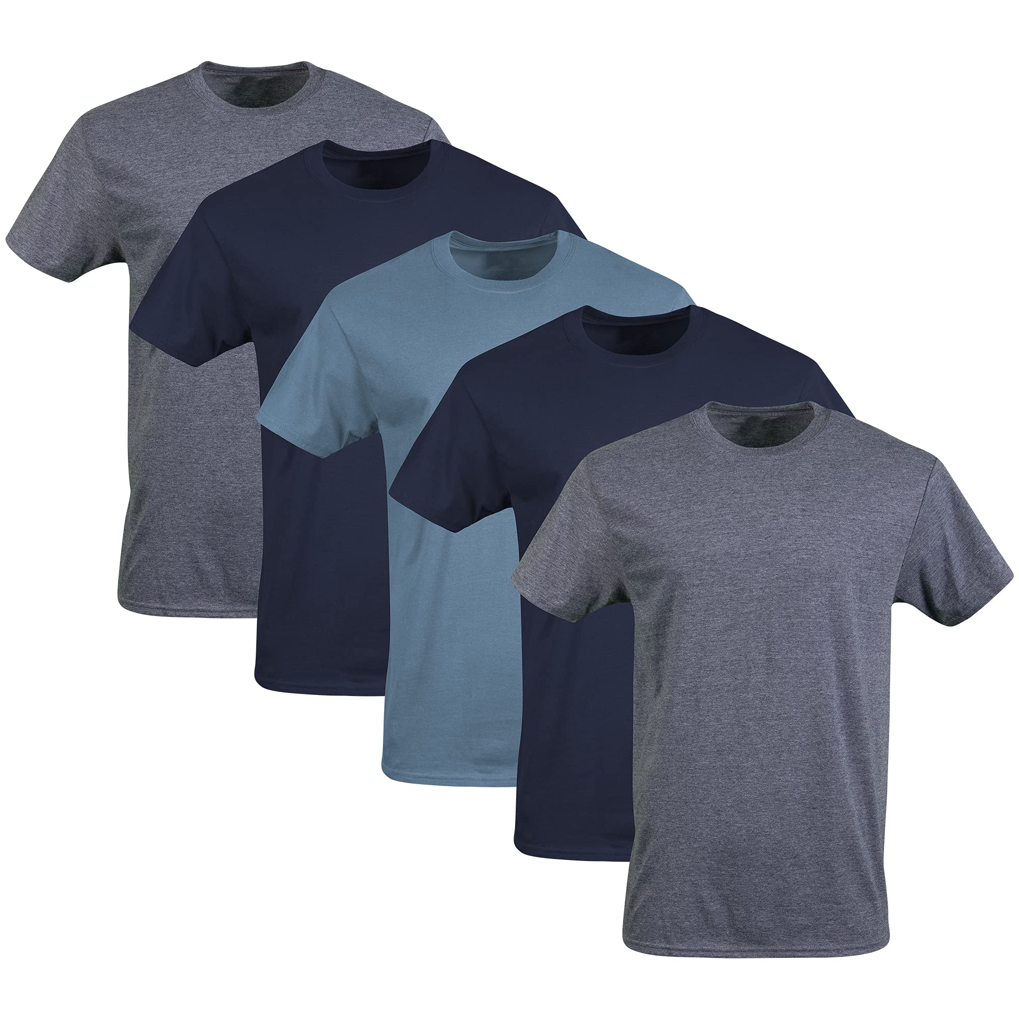 Gildan Men's Crew T-Shirts, Multipack, Style G1100, Navy/Heather Navy/Indigo Blue (5-Pack), X-Large