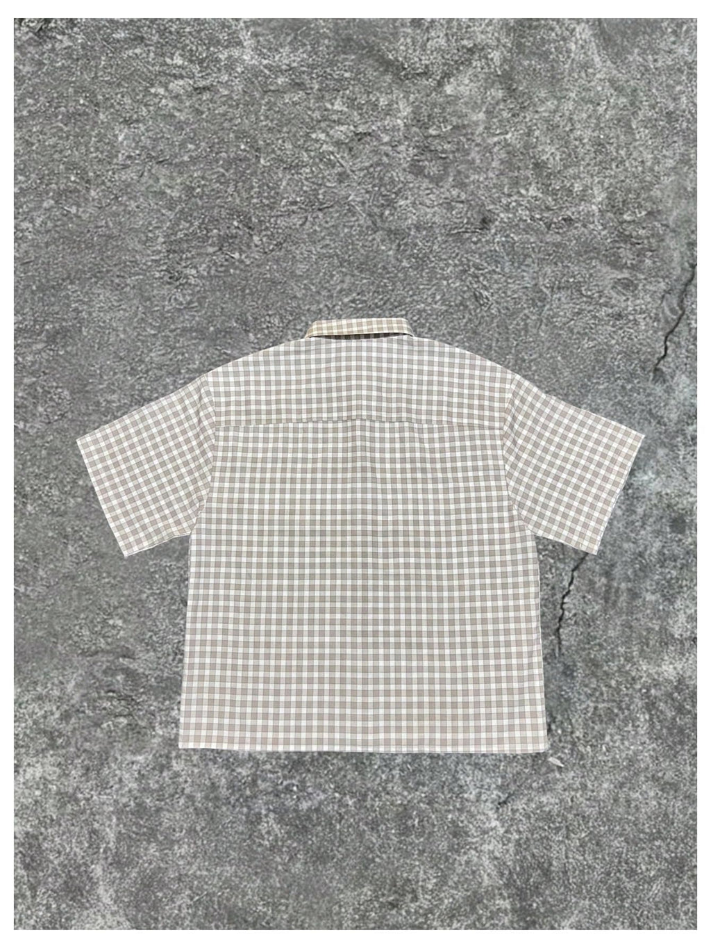GORGLITTER Men's Cropped Button Down Shirt Plaid Y2k Short Sleeve Pocket Patched Gingham Collar Tops Streetwear White and Brown Small
