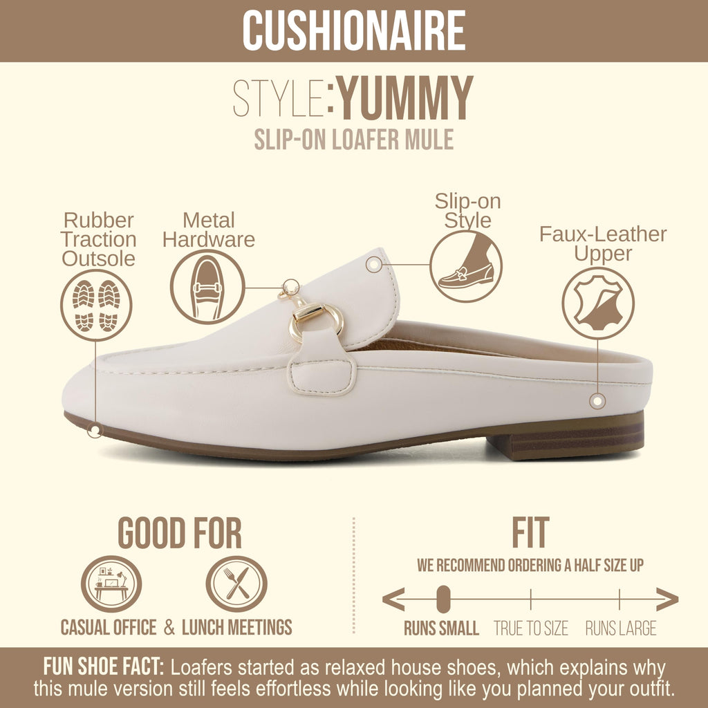 CUSHIONAIRE Yummy Slip On Womens Mules, Business Casual Loafers for Women with Low Heel and Metal Chain Detail, Bone 10W