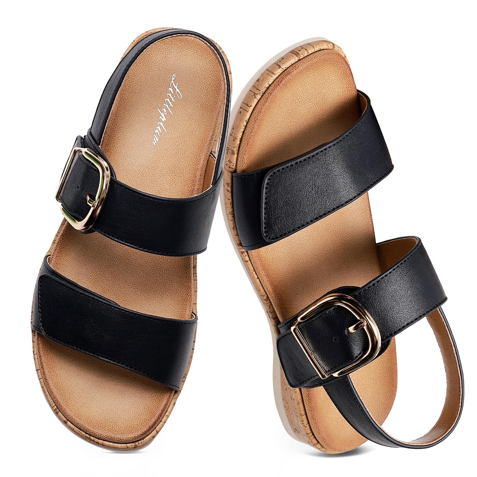 Littleplum Sandals for Women Arch Support – Comfortable Flat Womens Sandals, Summer Breathable Adjustable Orthotic Walking Shoes for Beach,Travel Black Size 6