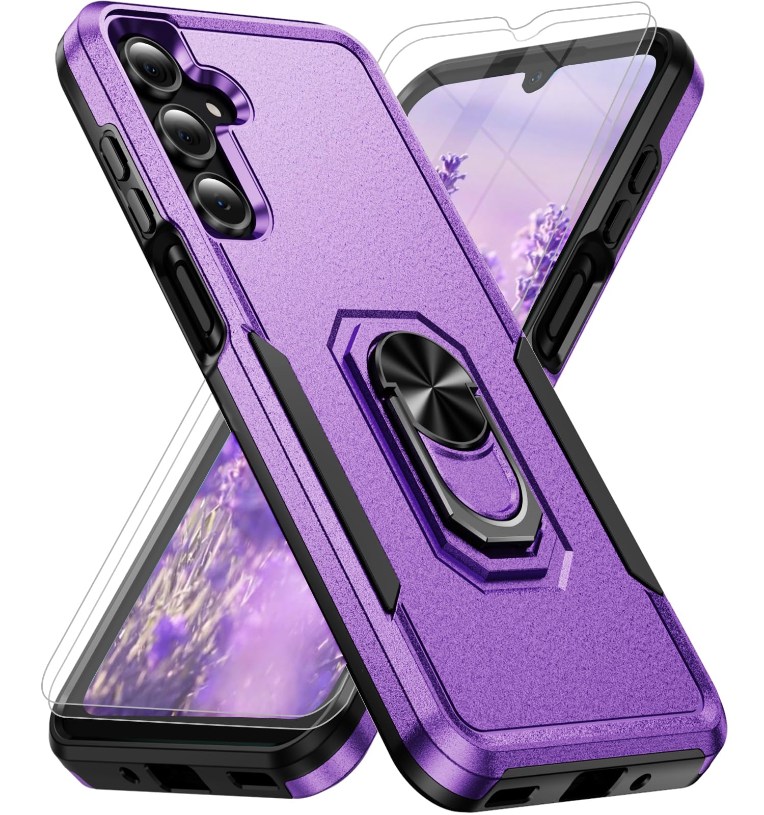 Bonkier for Samsung Galaxy A26 5G Phone Case [15 FT Military Grade Drop Protection] with 2X Tempered Glass Screen Protector, Heavy-Duty Shockproof Magnetic Kickstand Case for Galaxy A26 5G (Purple)