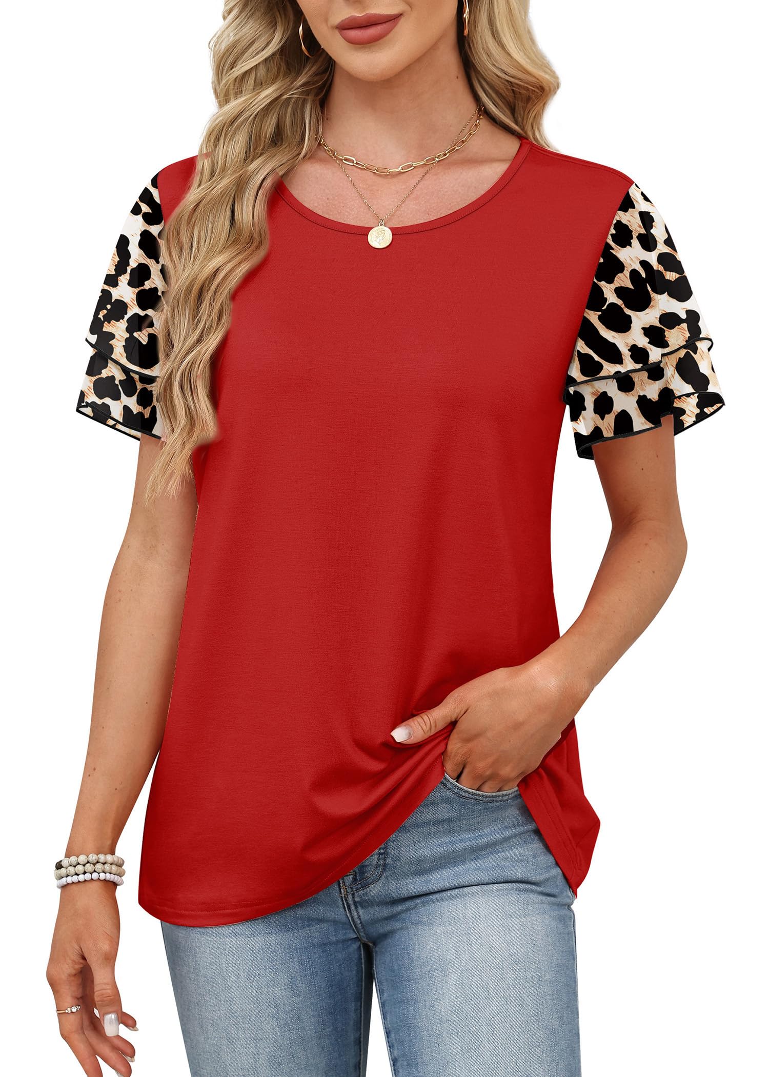 Summer Tops for Women Trendy Short Sleeve Shirts Spring Tops Summer t Shirts Valentines Day Outfit Spring Break Clothes Beach Vacation Clothes Travel Outfits M