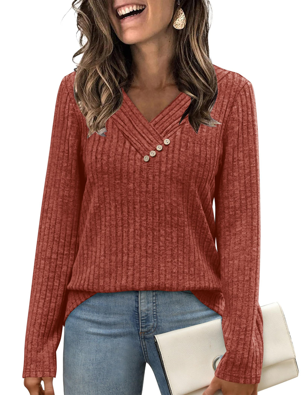 Sweaters for Women Long Sleeve Tee Shirts Plus Size Early Fall Fashion Must Haves Old Money Clothes Boho Tops Business Casual Blouses Spring XL Caramel