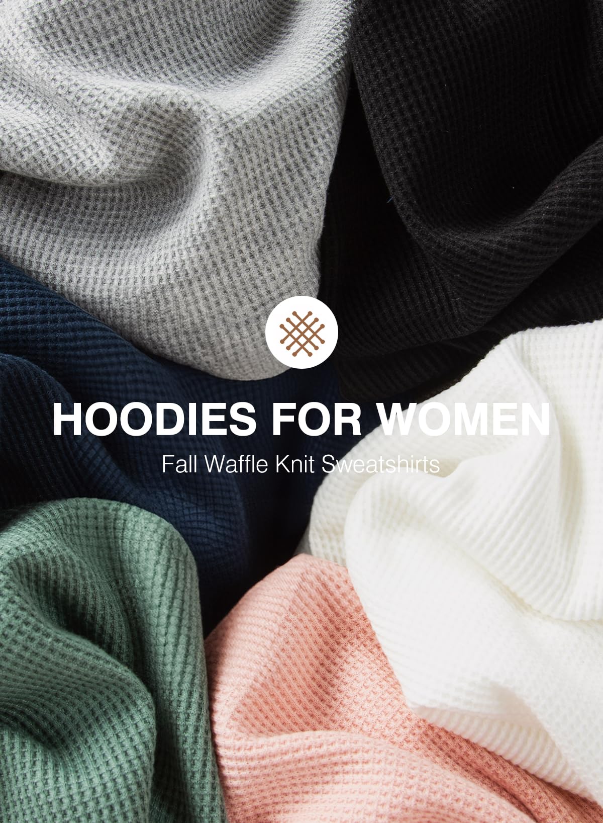 Dokotoo Hoodies for Women Casual Long Sleeve Waffle Knit Pullover Sweatshirt Womens Fall Fashion Lightweight Drawstring Hooded Tops Sweaters Solid White Medium