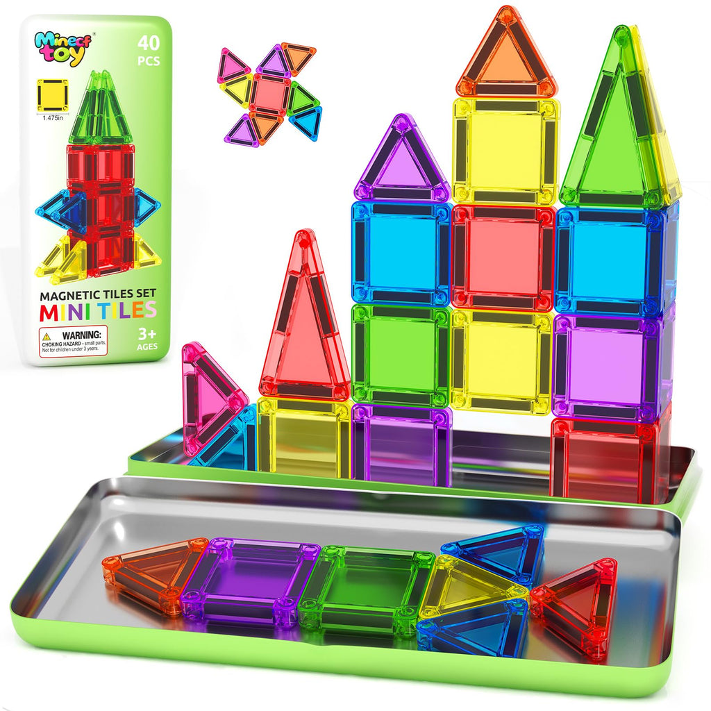 40PCS Mini Magnetic Tiles Toddler Travel Essentials Toys with Case Set, Magnetic Building Blocks Kids Games, Montessori Preschool Education Sensory Toys for 3 4 5 Year Old Boys Girls Birthday Gifts