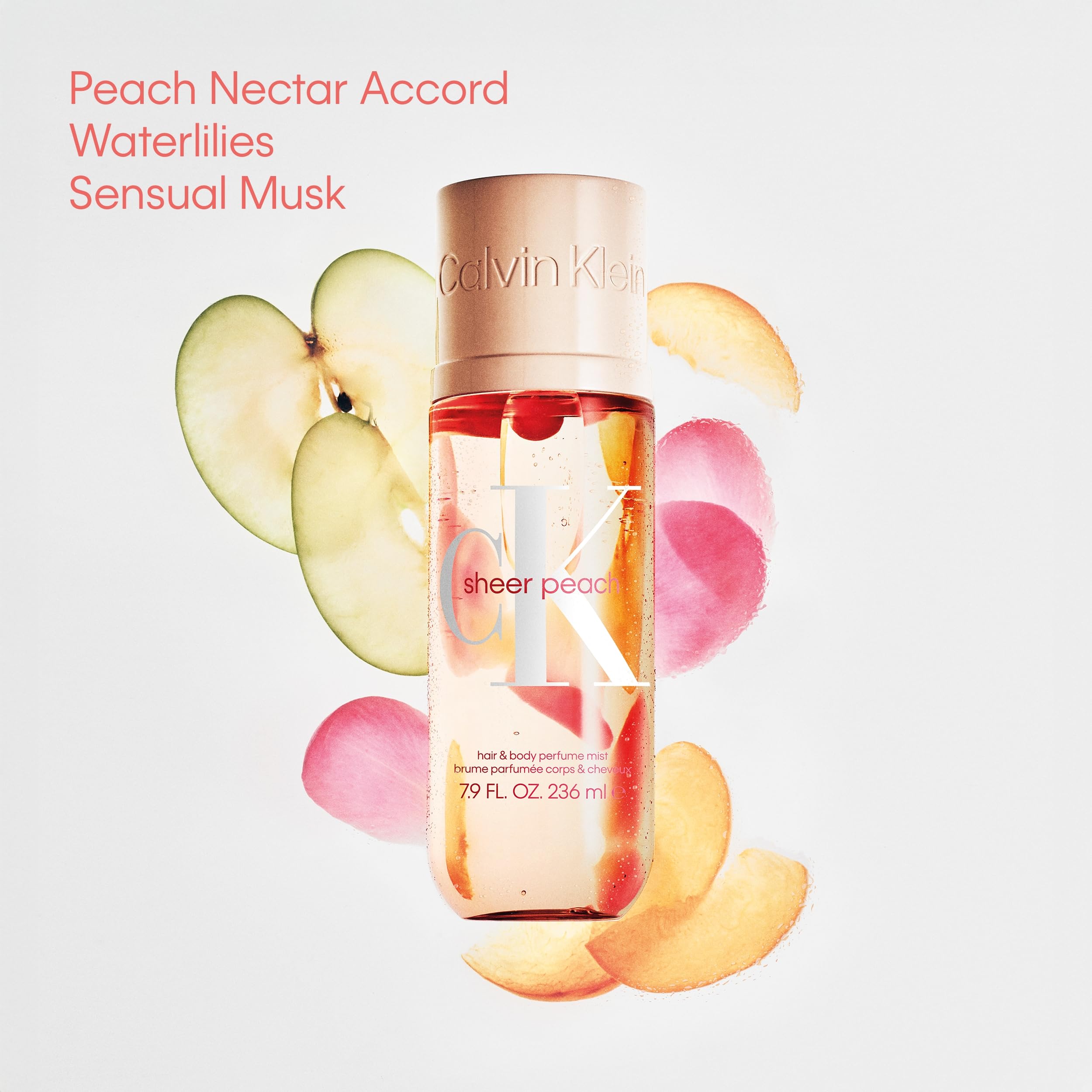 Calvin Klein CK Sheer Peach Hair & Body Mist – Fruity Unisex Perfume – With Notes of Peach Nectar Accord, Waterlilies, & Musk