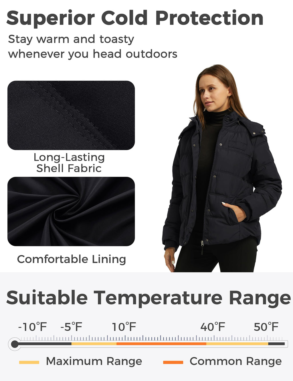 wantdo Women's Thickened Puffer Jacket Light Winter Coat Winter Jacket Black 3XL