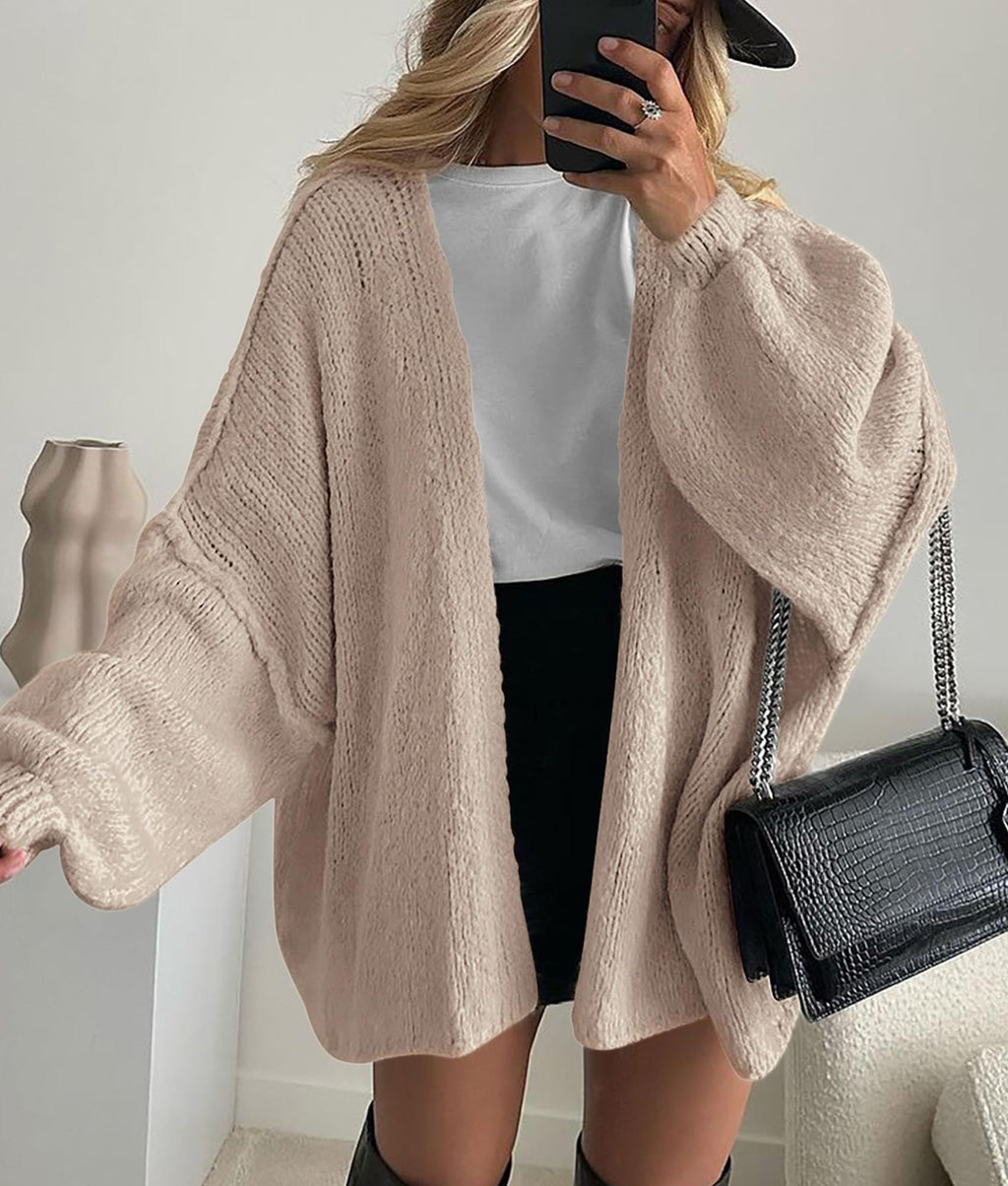 PRETTYGARDEN Womens Oversized Cardigan Sweaters 2025 Fall Long Lantern Sleeve Knit Open Front Lightweight Sweater (Grey Beige,Small)
