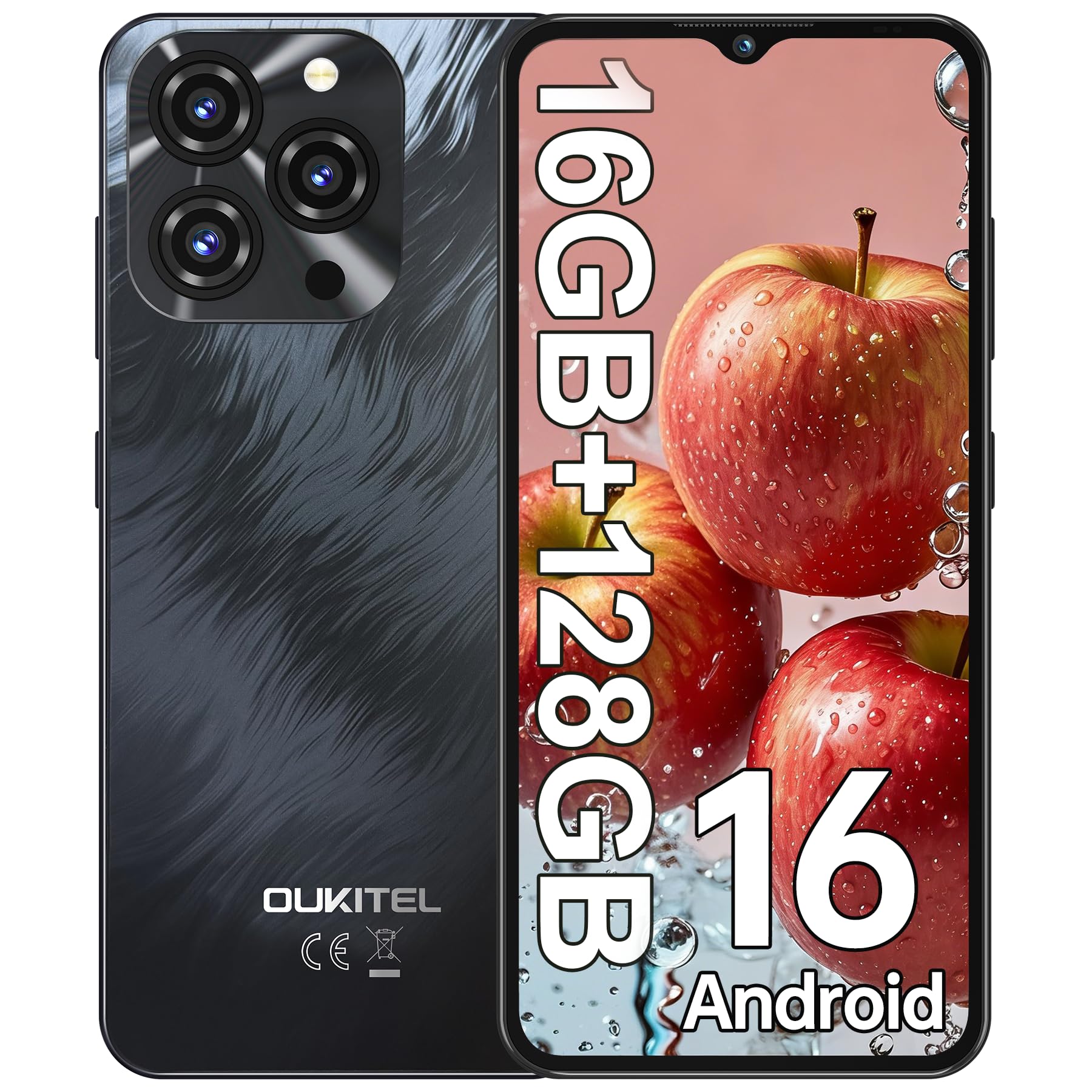 OUKITEL C3 Android 16 Cell Phone Unlocked-16GB RAM+128GB/TF 1TB ROM Smartphone, 5000mAh Battery, 6.52'' Waterdrop Screen, 13MP+5MP Camera, 4G Dual SIM Android Phone, Face ID/3.5mm Jack/GPS/BT5.0, Grey