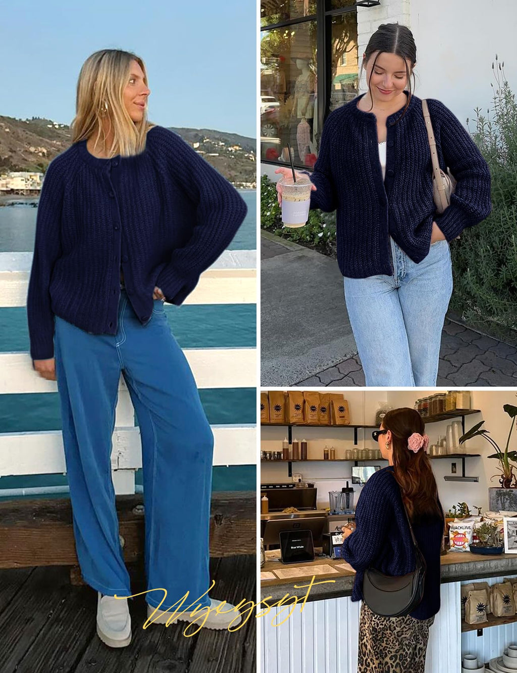 Wyeysyt Womens Cardigan Sweater Button Down Long Sleeve Chunky Soft Knit Sweater Fall Open Front Loose Casual Cardigan Coat(Navy-S)