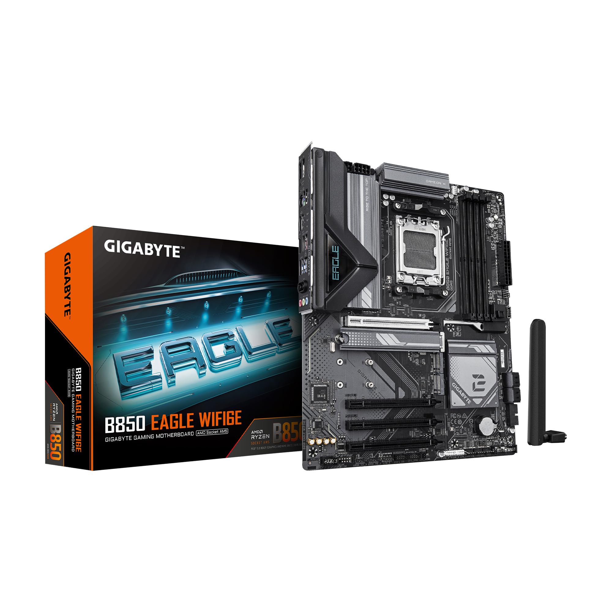 GIGABYTE B850 Eagle WIFI6E AMD AM5 ATX Motherboard, Support AMD Ryzen 9000/8000/7000 Series, DDR5, 8+2+2 Power Phase, 3X M.2, PCIe 5.0, USB-C, WIFI6E, GbE LAN, EZ-Latch, 5-Year Warranty