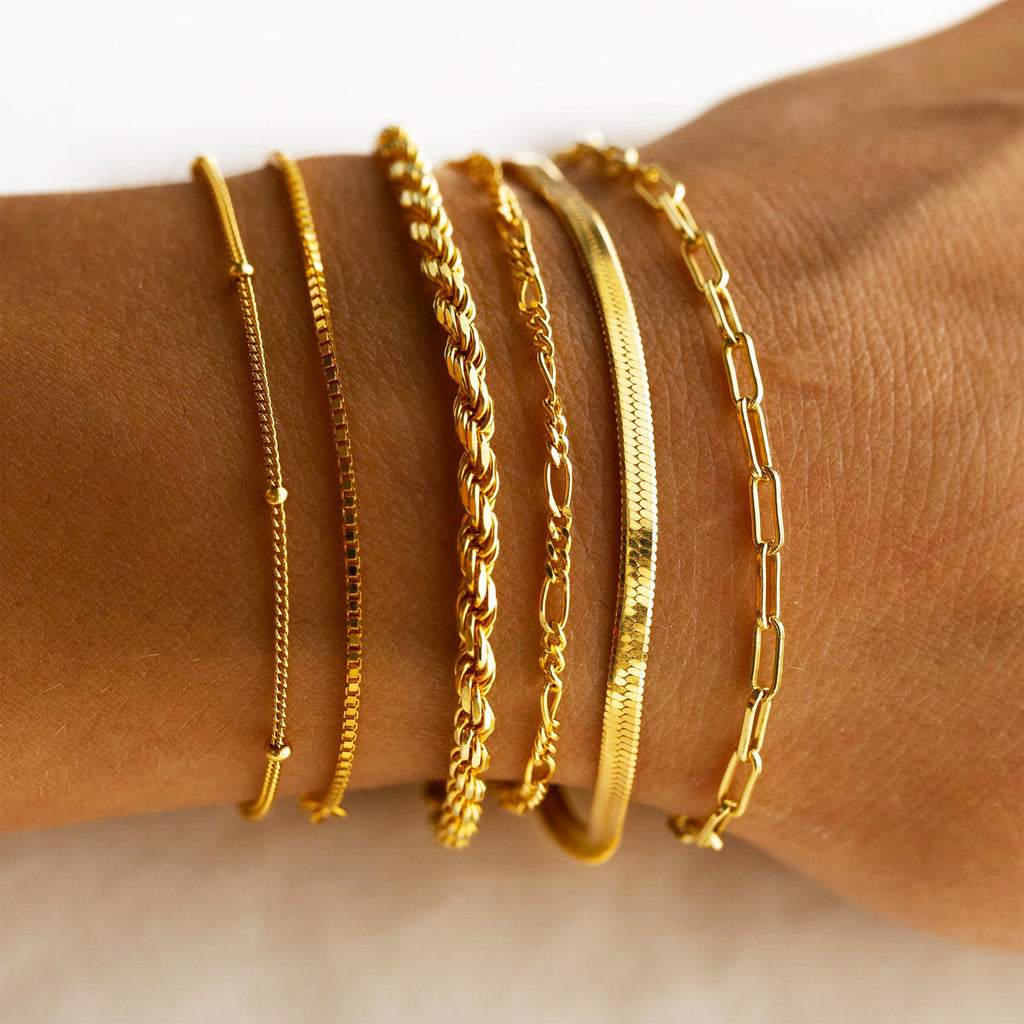DEARMAY 14K Gold Plated Bracelets for Women Jewelry Sets Stack Trendy Dainty Stackable Paperclip Rope Snake Box Figaro Chain Bracelets Pack Costume Fashion Gifts