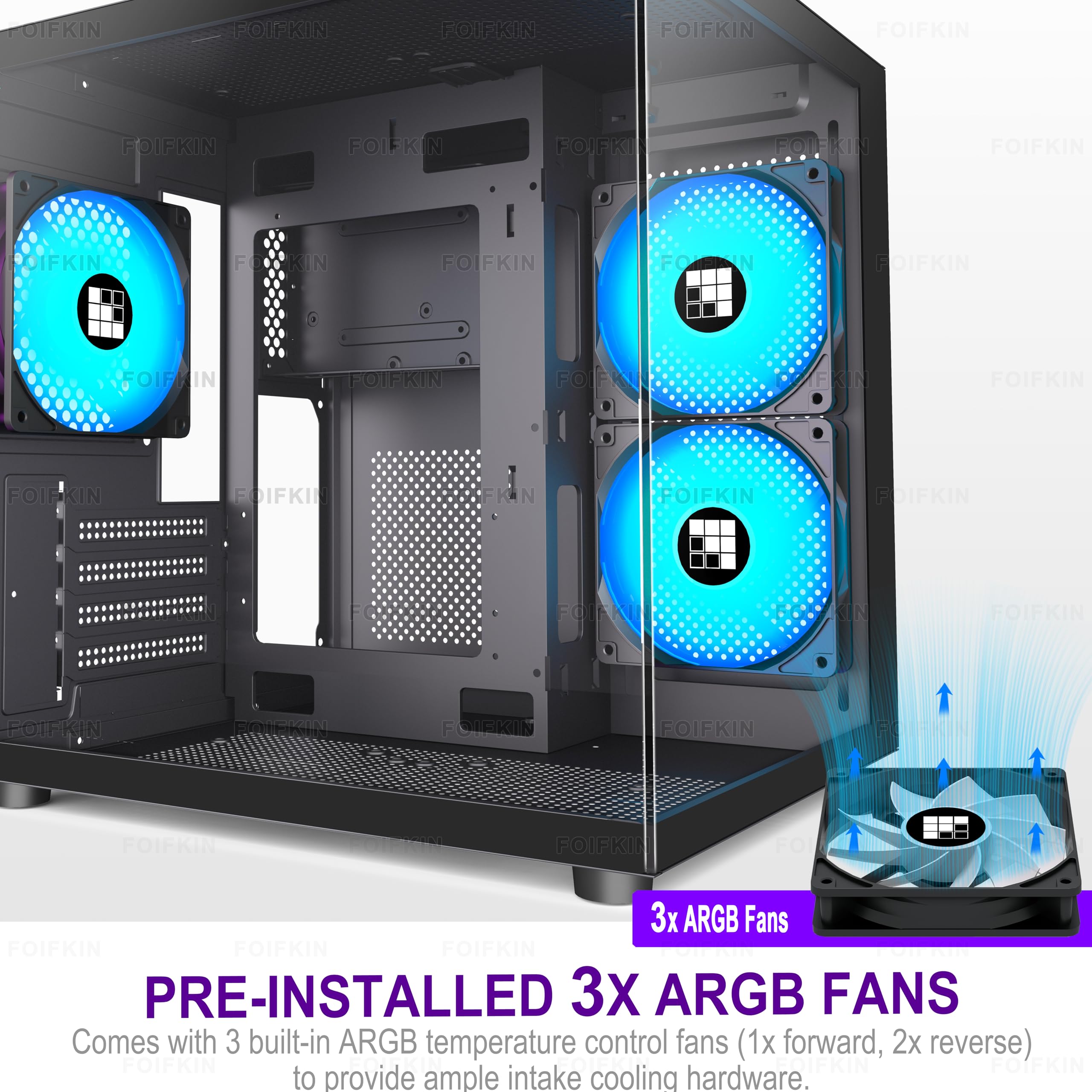 FOIFKIN F100 PC Case - Pre-Installed 3 ARGB Fan, Micro-ATX Gaming PC Case, 270° Panoramic Glass with USB 3.0, FOIFKIN (Black)