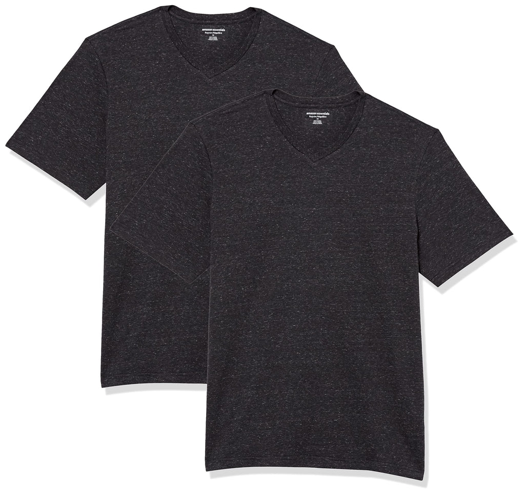 Amazon Essentials Men's Short-Sleeve V-Neck T-Shirts, Pack of 2, Charcoal Heather, 4X-Large Big