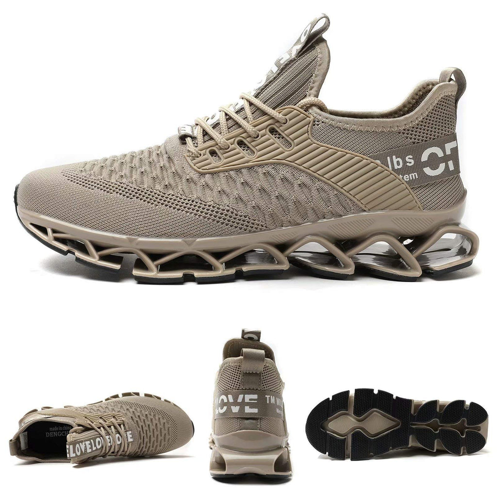 Chopben Men's Running Shoes Blade Non Slip Fashion Sneakers Breathable Mesh Soft Sole Casual Athletic Lightweight Walking Shoes Beige 6.5