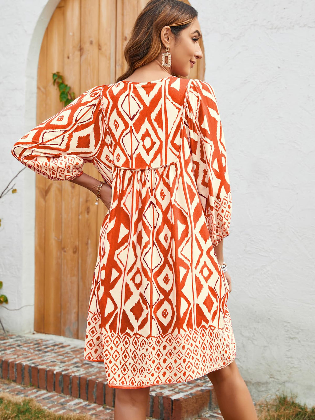 Qearal Loose Dress for Women Spring Summer Cute Floral Dress Casual Boho 3/4 Sleeve Fall Dresses New Orange XL