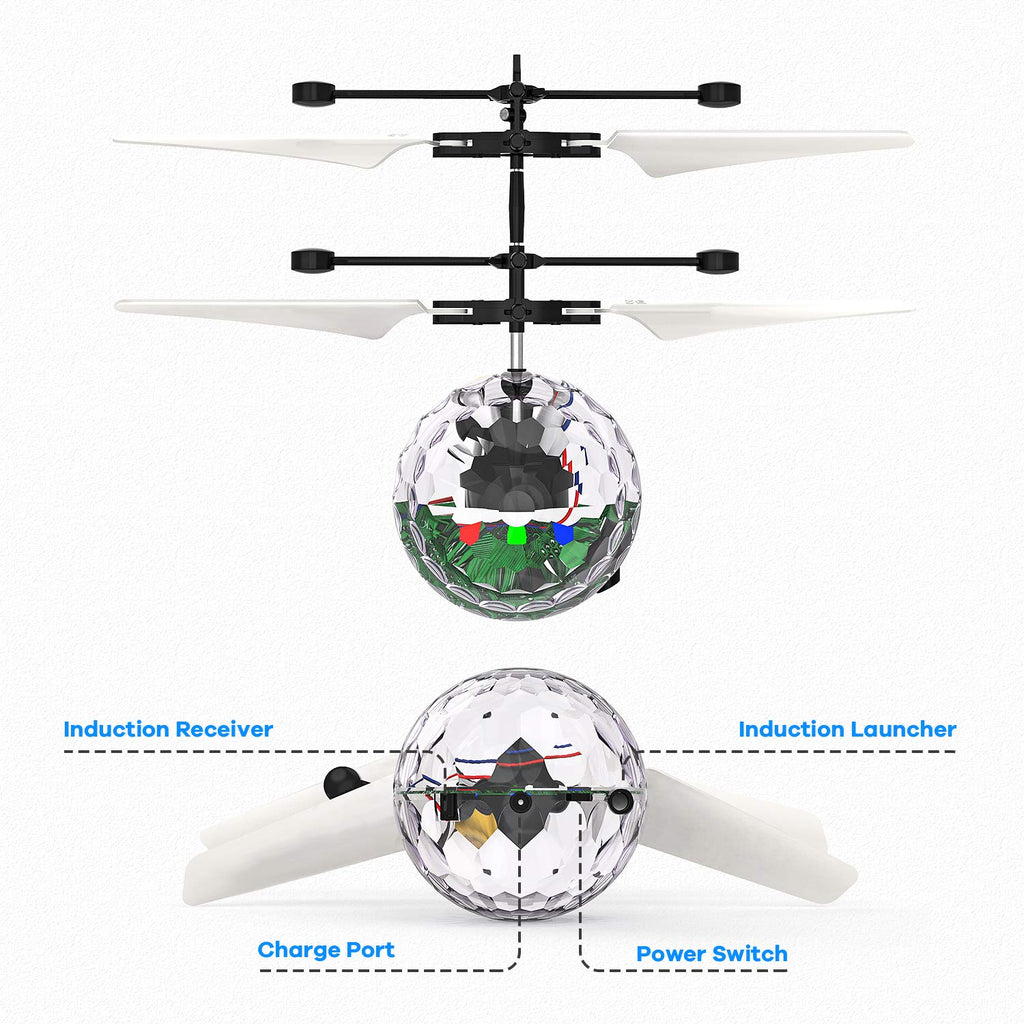 STREET WALK Flying Toy Ball Infrared Induction RC Flying Toy Built-in LED Light Disco Helicopter Shining Colorful Flying Drone Indoor and Outdoor Games Toys for 6 7 8 9 10 Year Old Boys and Girls