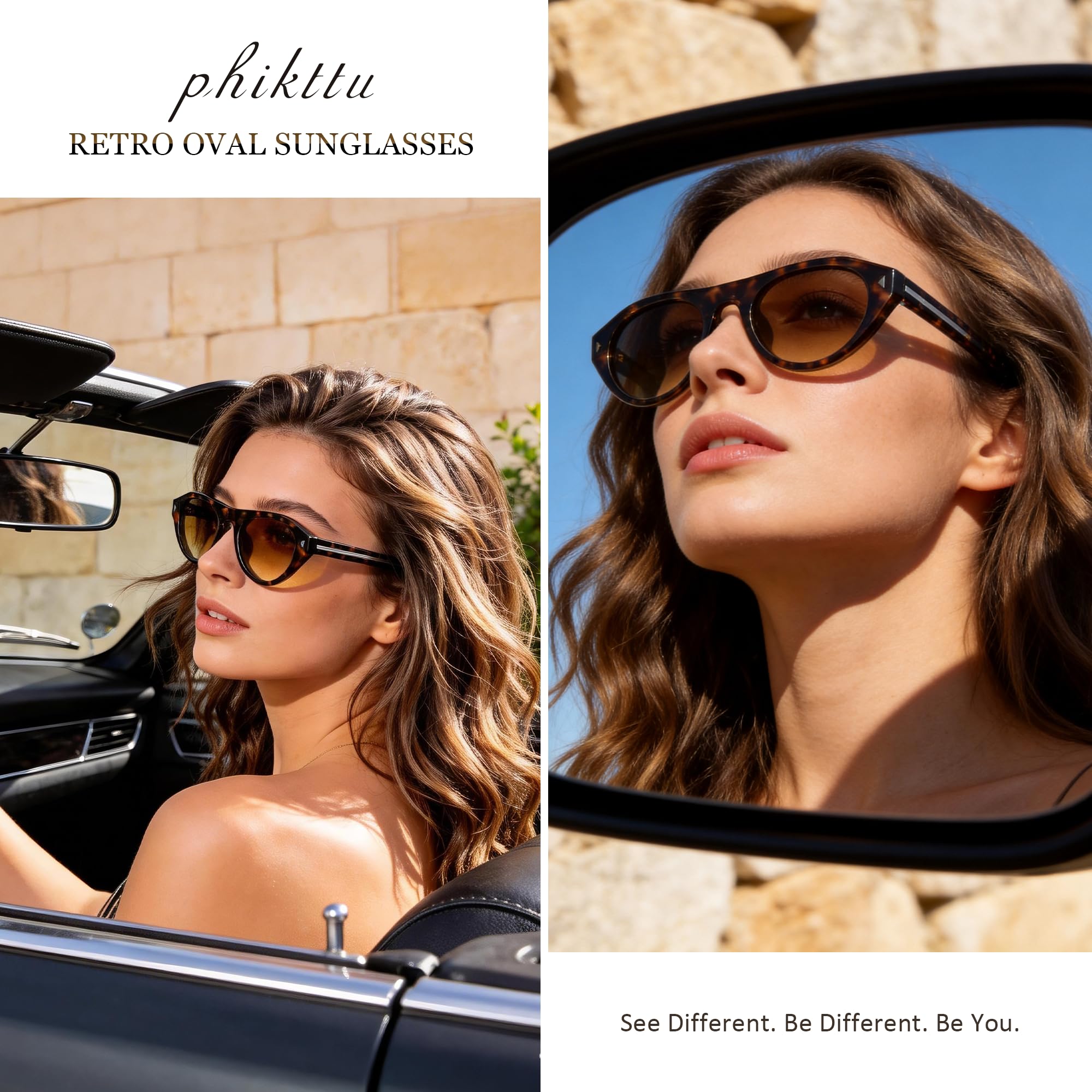 phikttu Retro Oval Sunglasses for Women Men Small Narrow 90s Vintage Round Shades UV400 Lightweight Designer Cateye Glasses