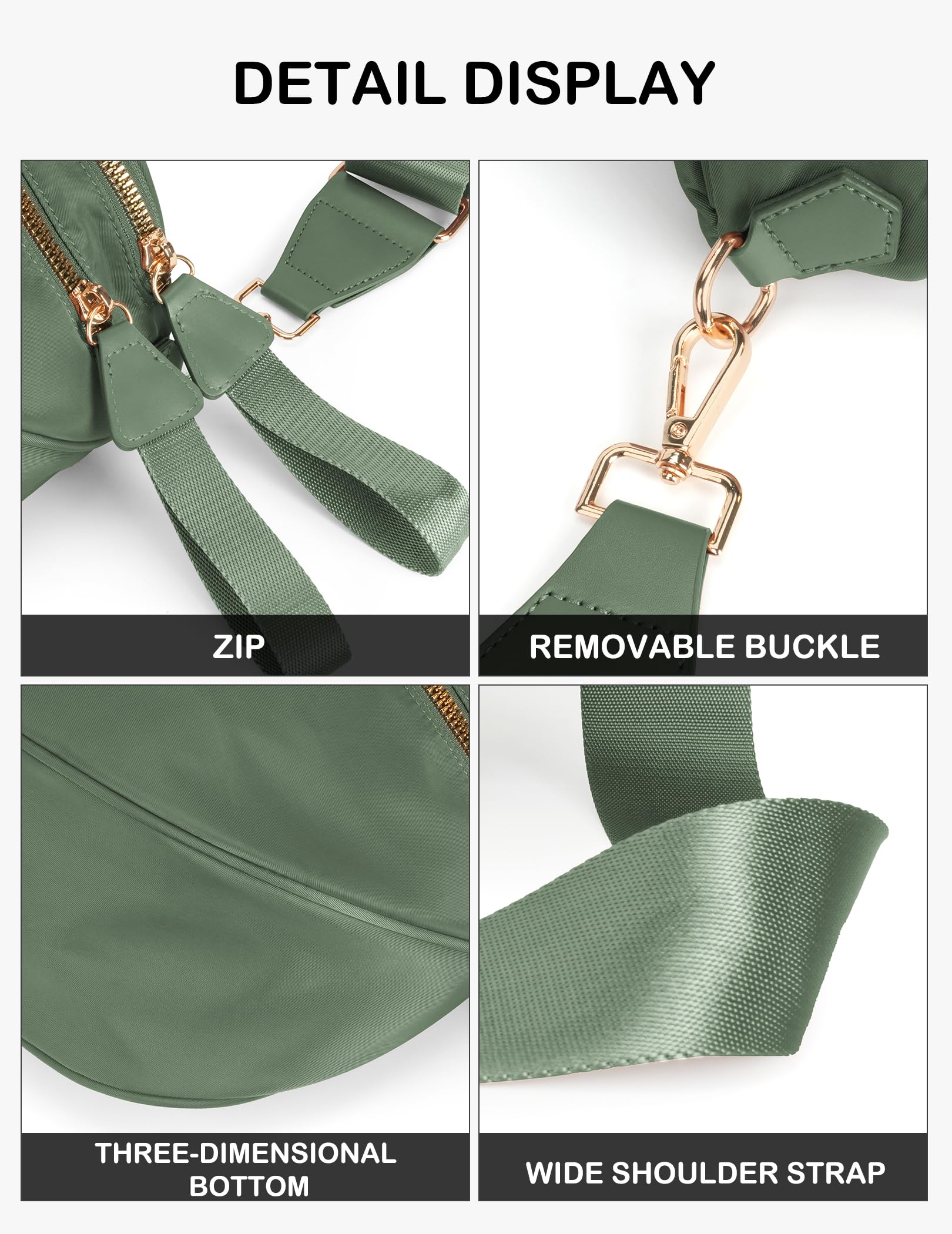 Spacious Nylon Crossbody Bag Bum Bag Handbags Wallets Purses Trendy Shoulder Bag for Women (green)