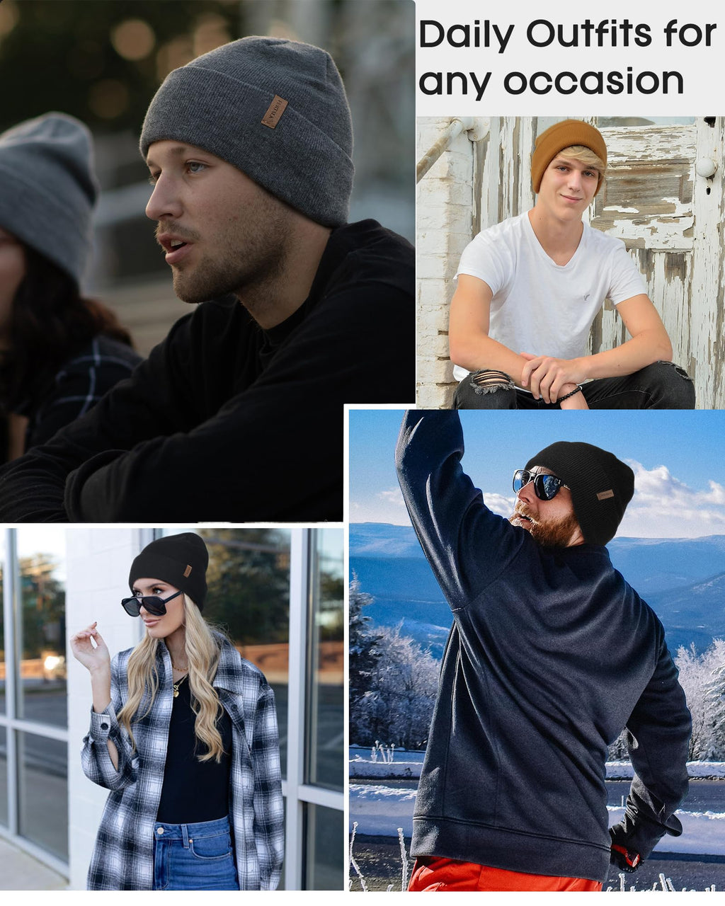 FURTALK Beanie for Men Women Cuffed Thick Knitted Unisex Winter Hat Beanies Skull Cap Gifts for Men Black
