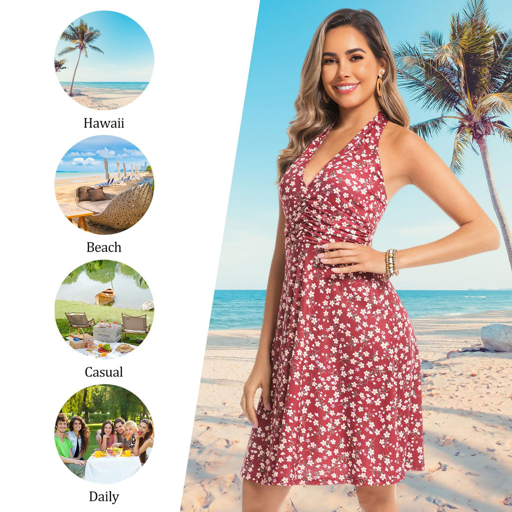 Vomidia Summer Dresses for Women 2026 Sexy Sleeveless Halter Neck Ruffle Sundress Spring Beach Vacation Clothes Black