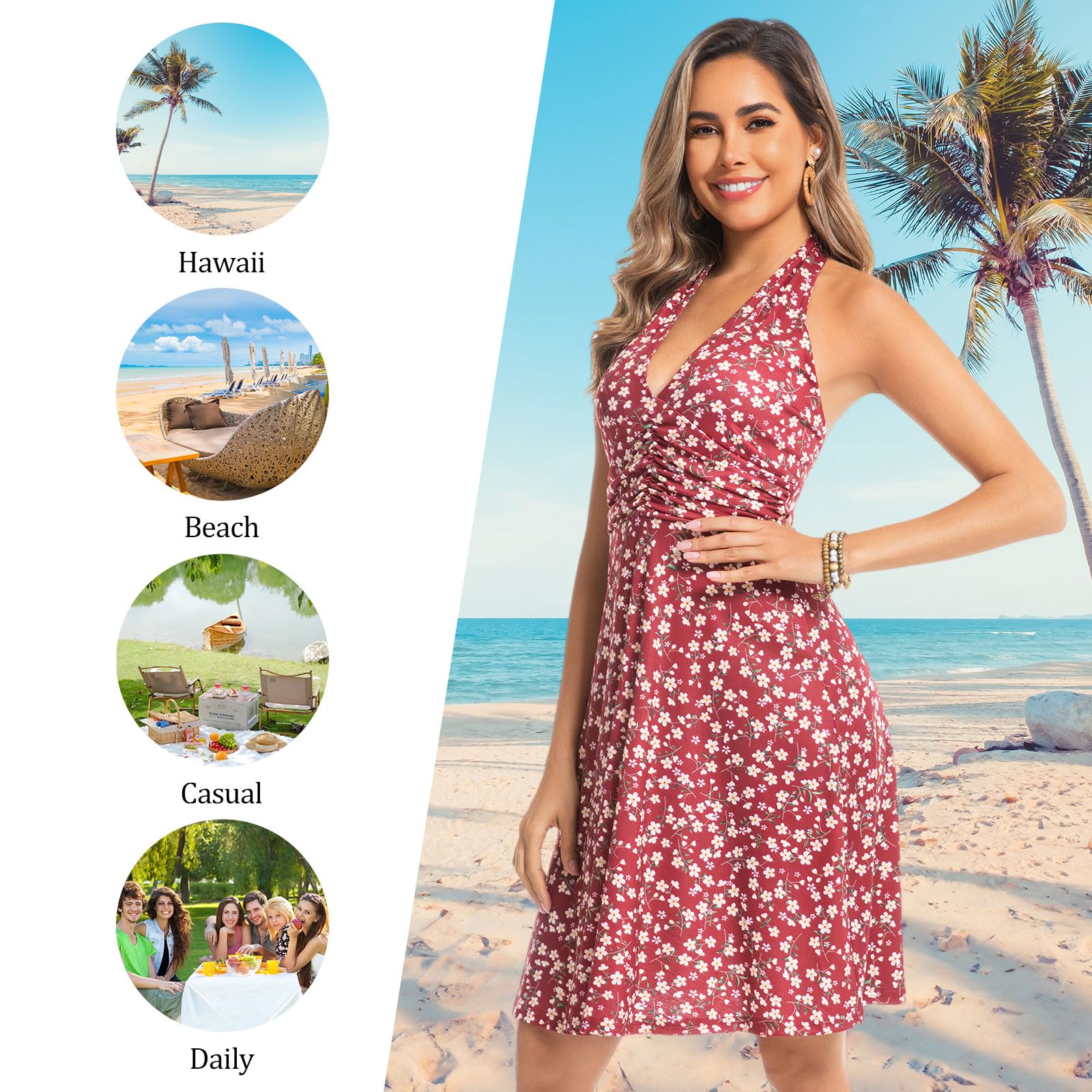 Vomidia Summer Dresses for Women 2026 Sexy Sleeveless Halter Neck Ruffle Sundress Spring Beach Vacation Clothes Black