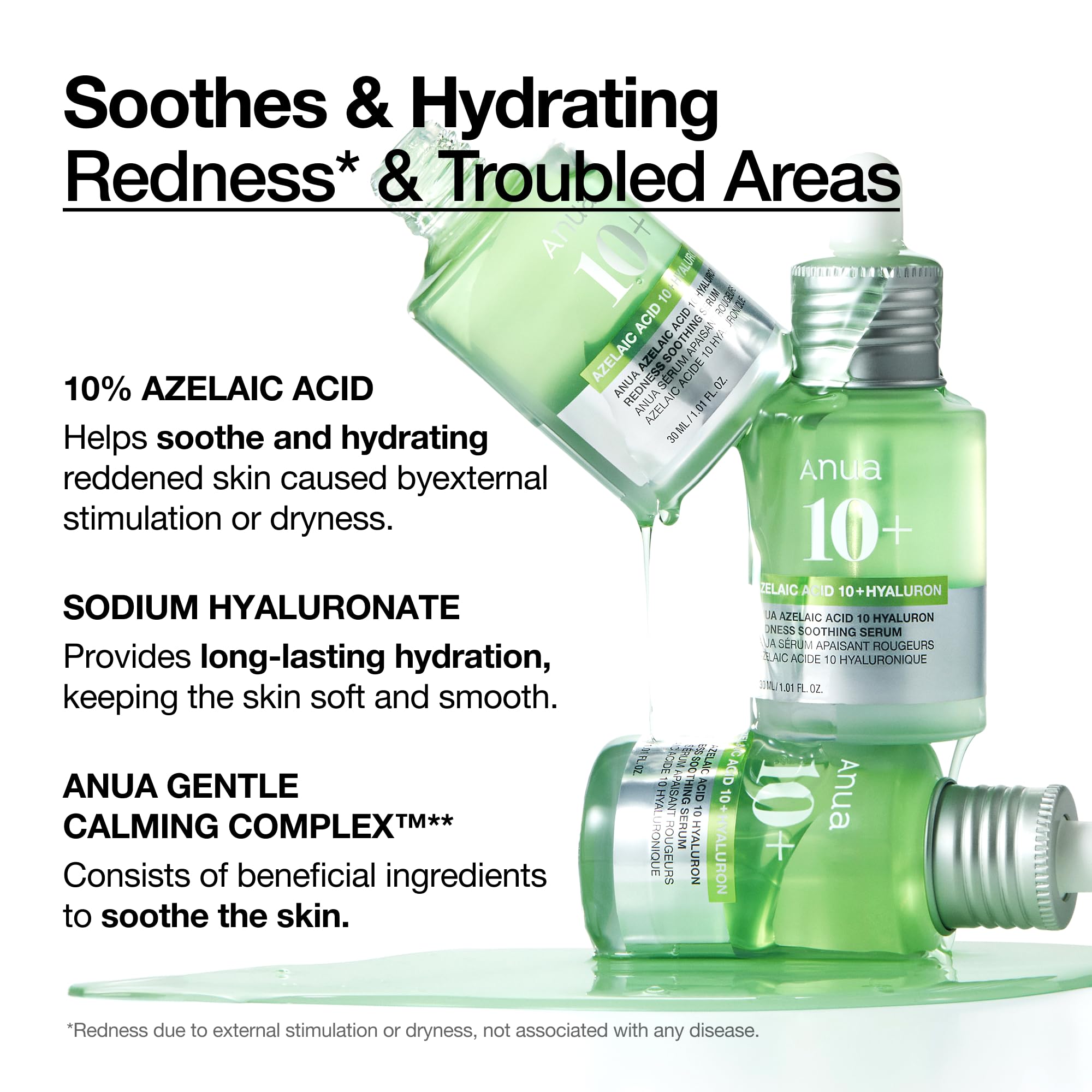 Anua Azelaic Acid 10 Hyaluron Redness Soothing Serum, Facial Serum for Blemish-Prone & Oily-Prone Skin, Lightweight & Hydrating Blemish Care, Hyaluronic Acid, Korean Skincare, 1.01 fl oz.