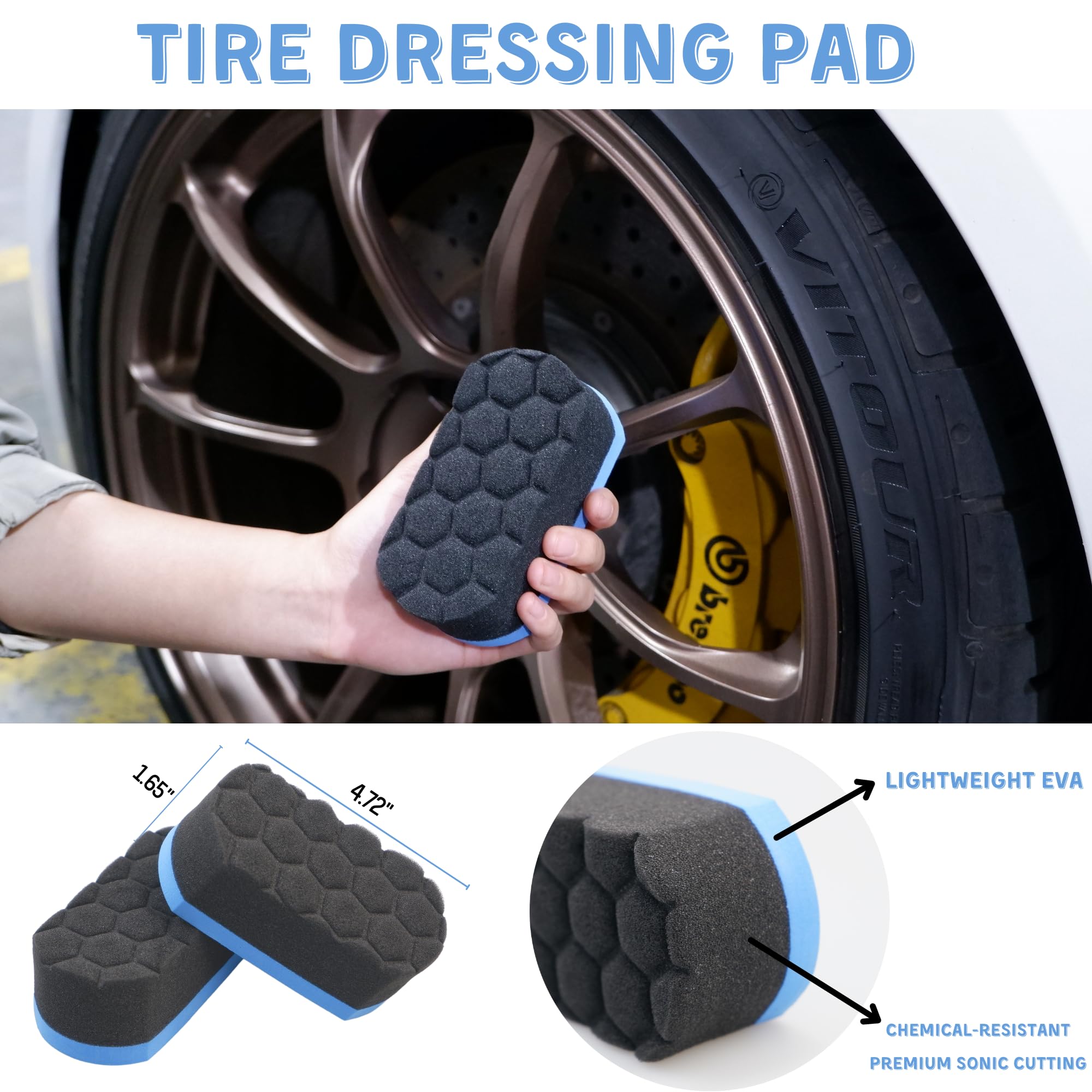 oesee 6PCS Car Wheel Cleaning Detailing Pro Kit, Tire Brush, 2 PCS Soft Woolies Rims Brush, Detailing Brush, and Tire Dressing Pads, Scratch-Free & Multipurpose Tire Brush