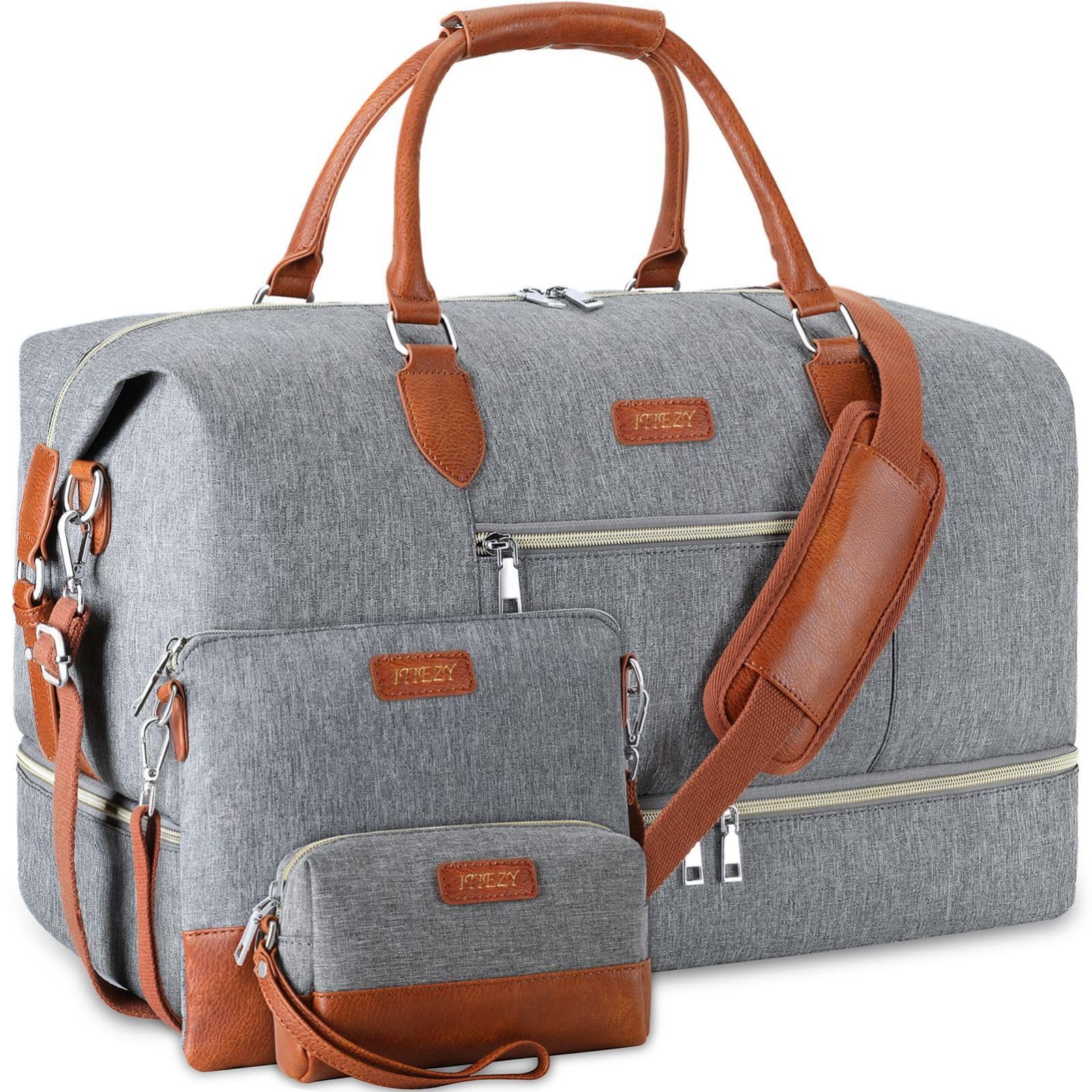 Weekender Bag for Women, Travel Duffel Bag Carry On Overnight Bag with Shoe Compartment Large Nylon Travel Weekend Tote Bag