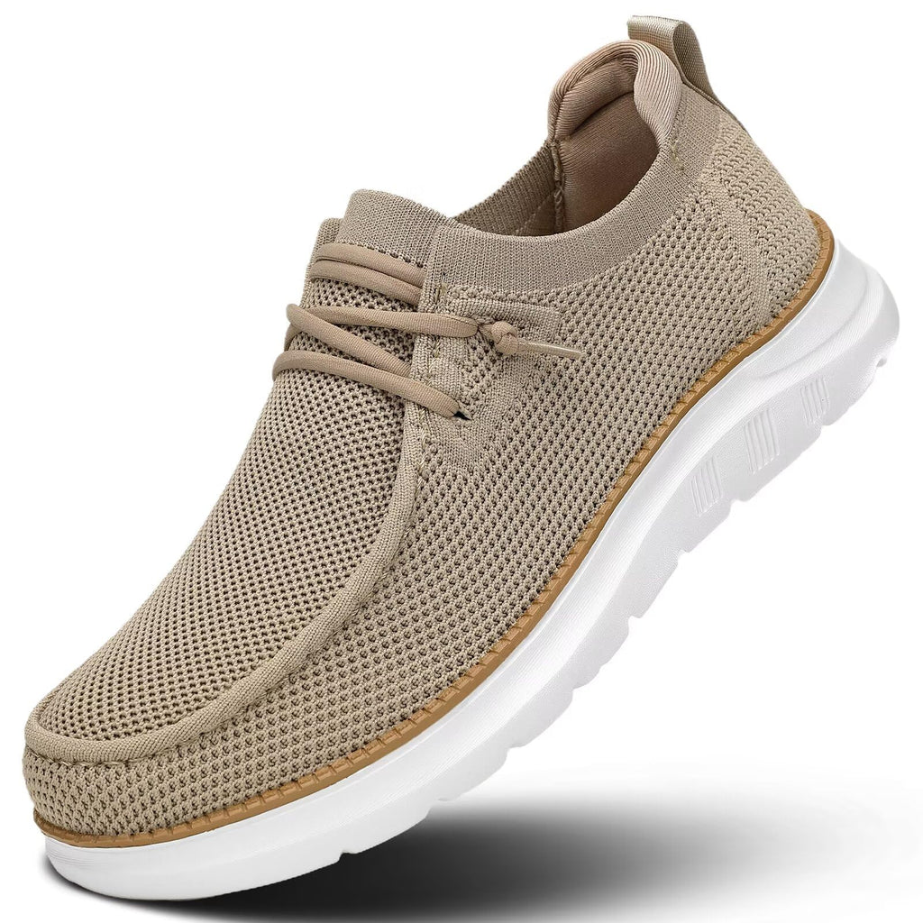 Mens Boat Loafers Slip-on Casual Mesh Walking Shoes Business Oxfords Sneakers Work Lightweight Comfortable Soft Sole Khaki