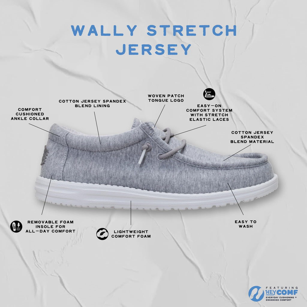 HEYDUDE Men’s Wally Stretch Jersey Grey Size 11 | Slip-On Loafers, Lightweight Casual Shoes, Comfortable Walking Sneakers