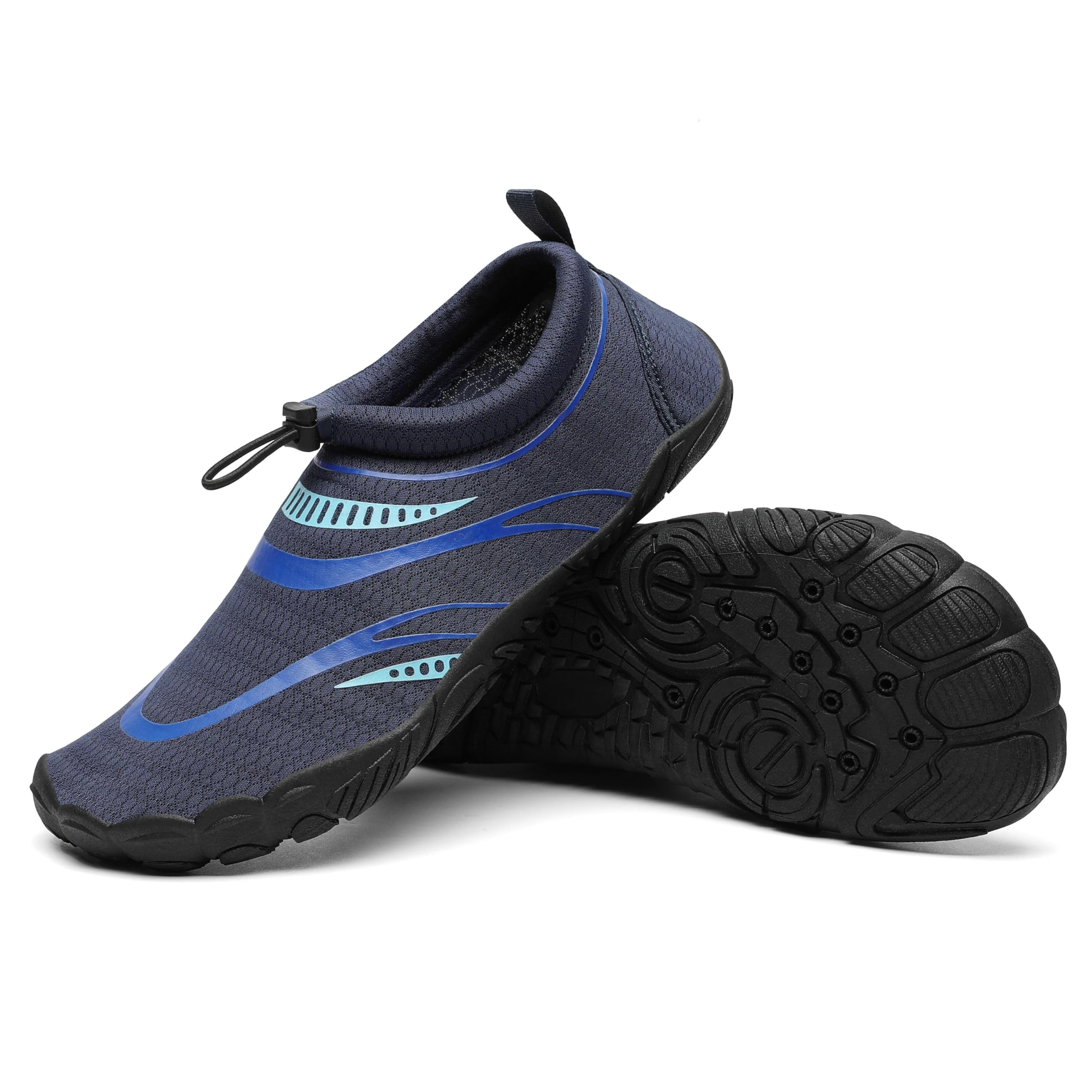 Mishansha Barefoot Shoes for Men Lightweight Water Shoes Men Quick Dry Swim Aqua Five Toe Beach Shoes Blue Black-E0153 13.5 Women/11.5 Men