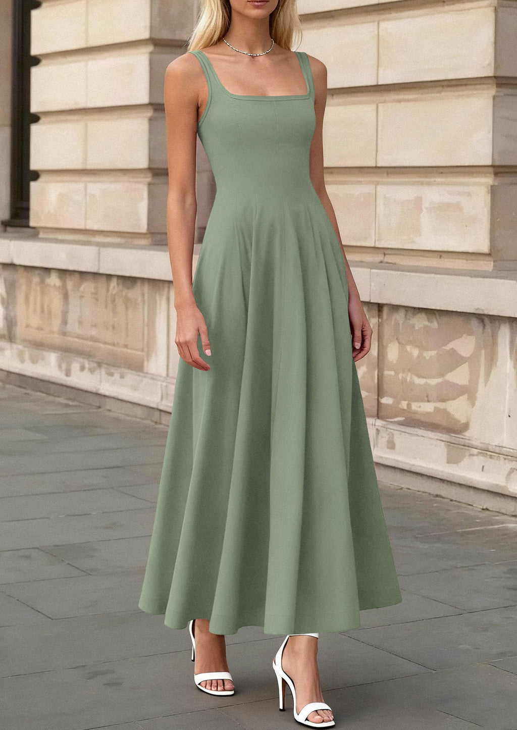 PRETTYGARDEN Cocktail Dresses for Women Formal 2026 Summer Sleeveless A Line Long Flowy Spring Wedding Guest Party Midi Dress (Sage Green,Small)