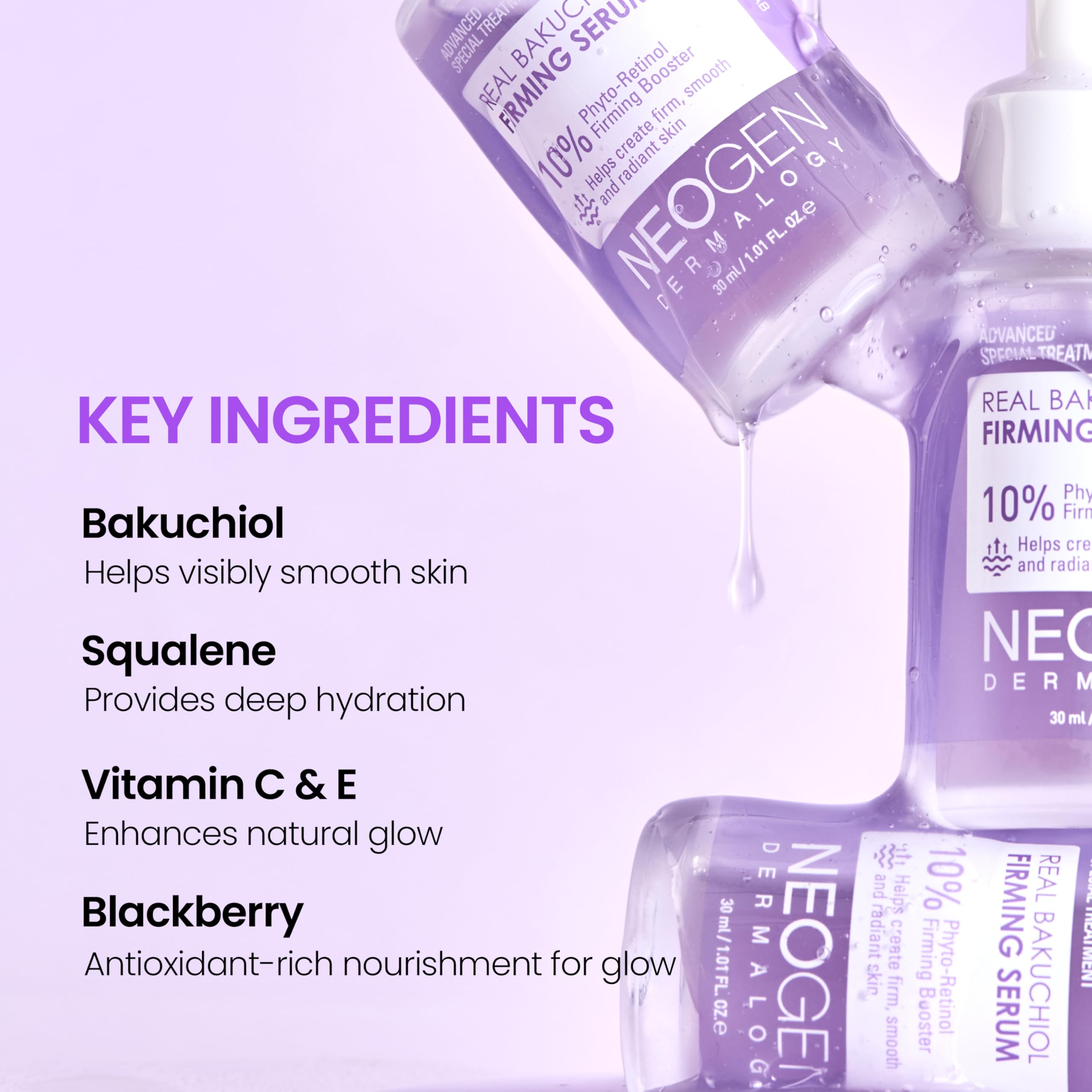 NEOGENDERMALOGY Real Bakuchiol Firming Serum 1.01 Fl Oz (30ml) - Natural Retinol Alternative for Sensitive skin, Day & Night Facial Serum Firms & Minimizes Fine Lines - Korean Skin Care