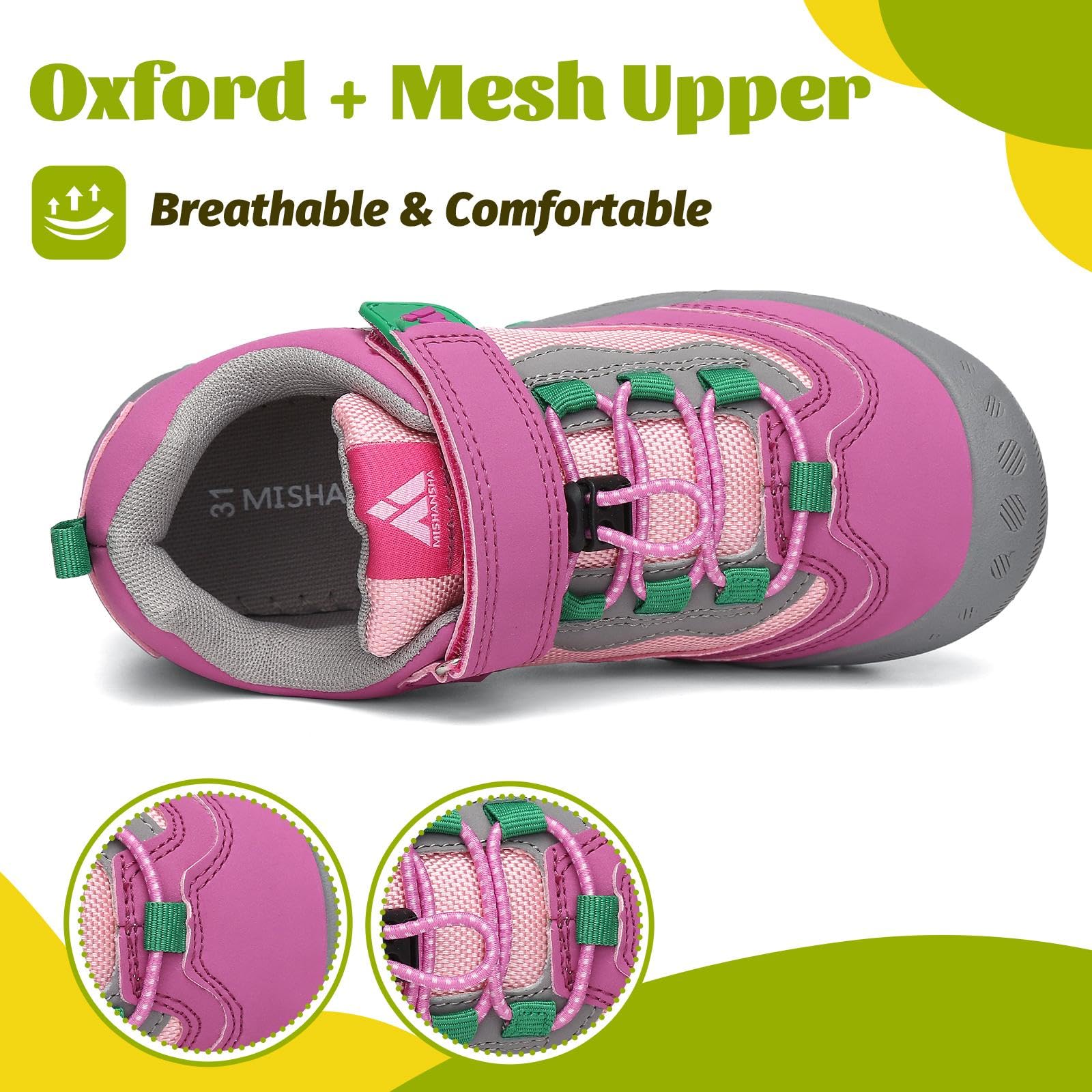 Mishansha Kids Hiking Shoes Girls Boys Toddler Outdoor Sneakers Anti-Collision Trail Running Shoe for Trekking Walking Climbing Pink Size 3.5 Little Kid