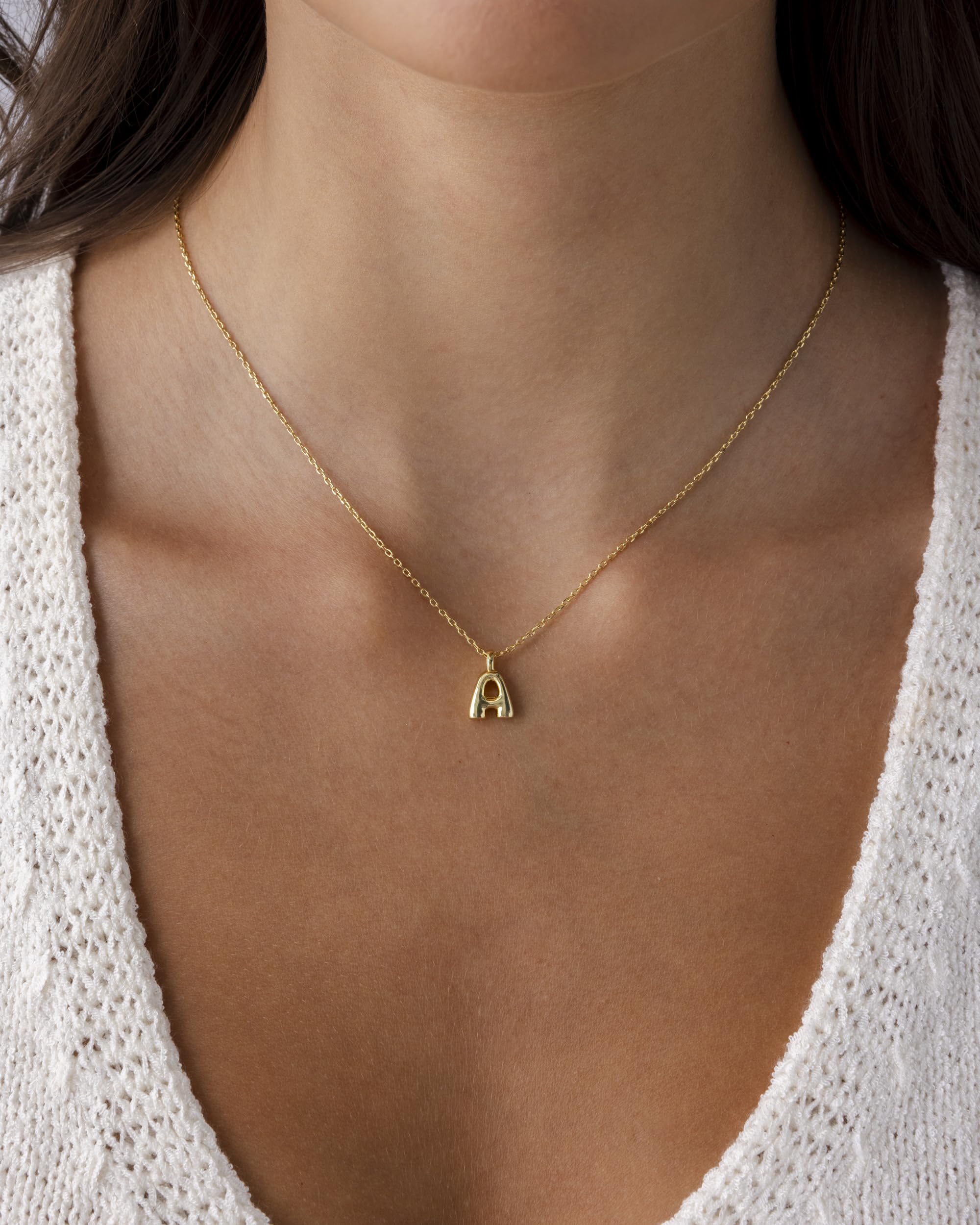 PAVOI 14K Yellow Gold Plated Dainty Chunky Bubble Initial Letter Pendant Necklace for Women - Alphabet Necklace - Letter J