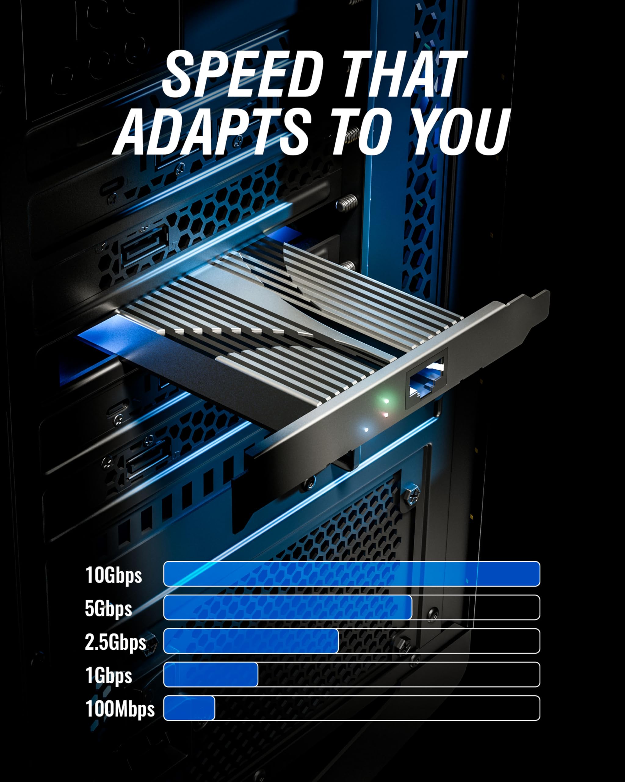SABRENT 10 Gigabit Ethernet PCIe Network Adapter – PCIe 3.0 x4 Card, Aluminum Heatsink, Backward Compatible with 5GbE/2.5GbE/Gigabit/Fast Ethernet, Fits x4/x8/x16 Slots, Status LEDs (NT-10PE)
