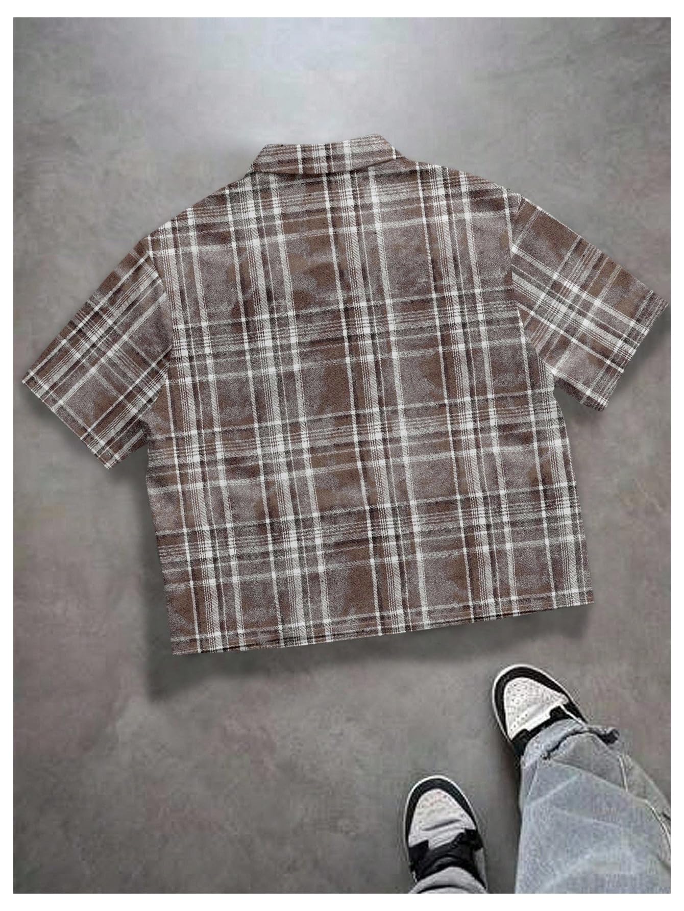 GORGLITTER Men's Striped Boxy Copped Shirt Pocket Patched Button Up Short Sleeve Baggy Cropped Tops Multicolor Large