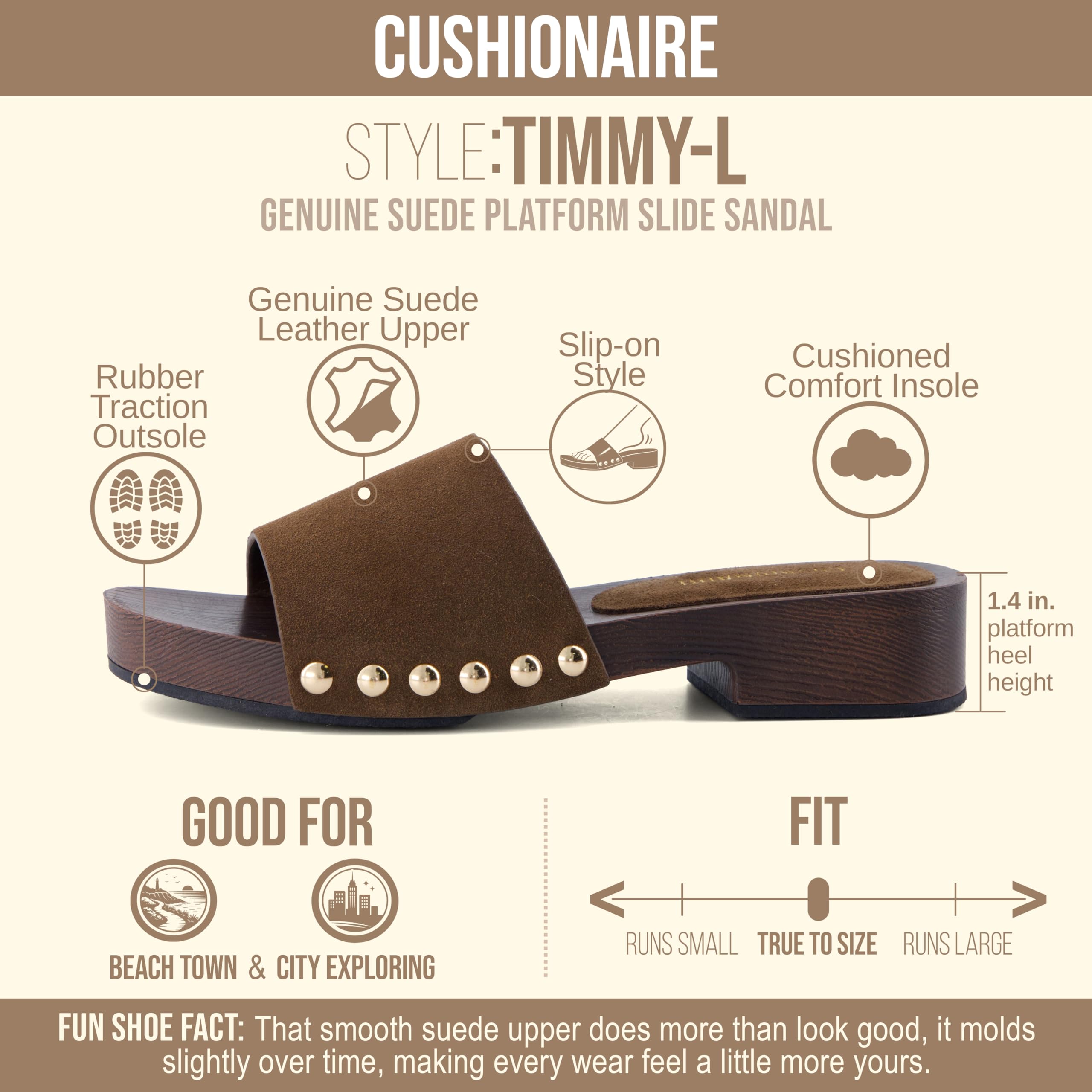 CUSHIONAIRE Timmi 100% Genuine Leather Suede Slides for Women, Slip On Low Heeled Dress Sandal with Studded Detail,BROWN 6