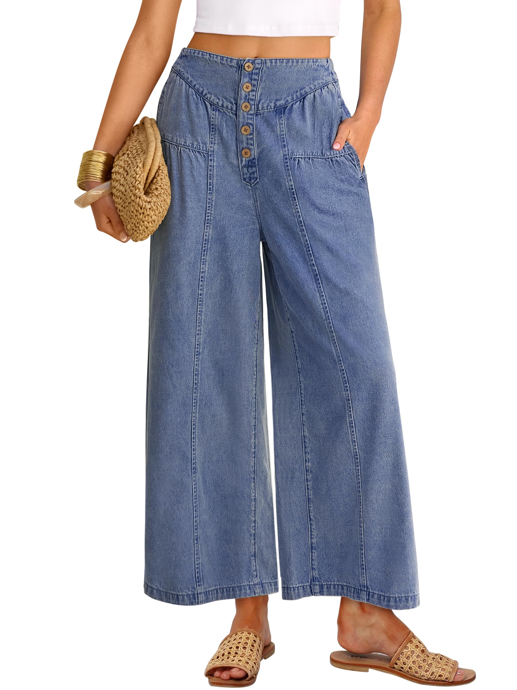 ANRABESS Womens Wide Leg Barrel Jeans 2026 Fashion Spring Baggy High Waisted Trendy Cropped Flowy Denim Pants with Pockets Water Blue Medium