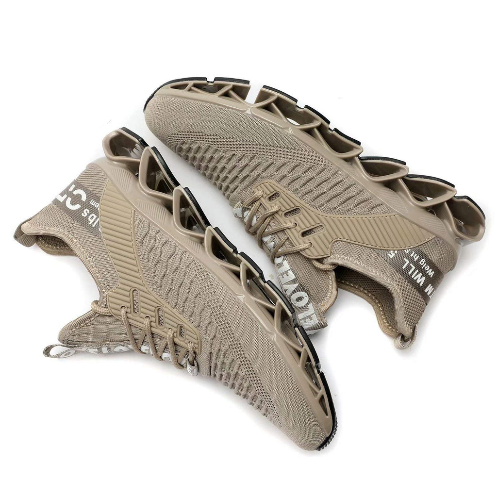 Chopben Men's Running Shoes Blade Non Slip Fashion Sneakers Breathable Mesh Soft Sole Casual Athletic Lightweight Walking Shoes Beige 6.5