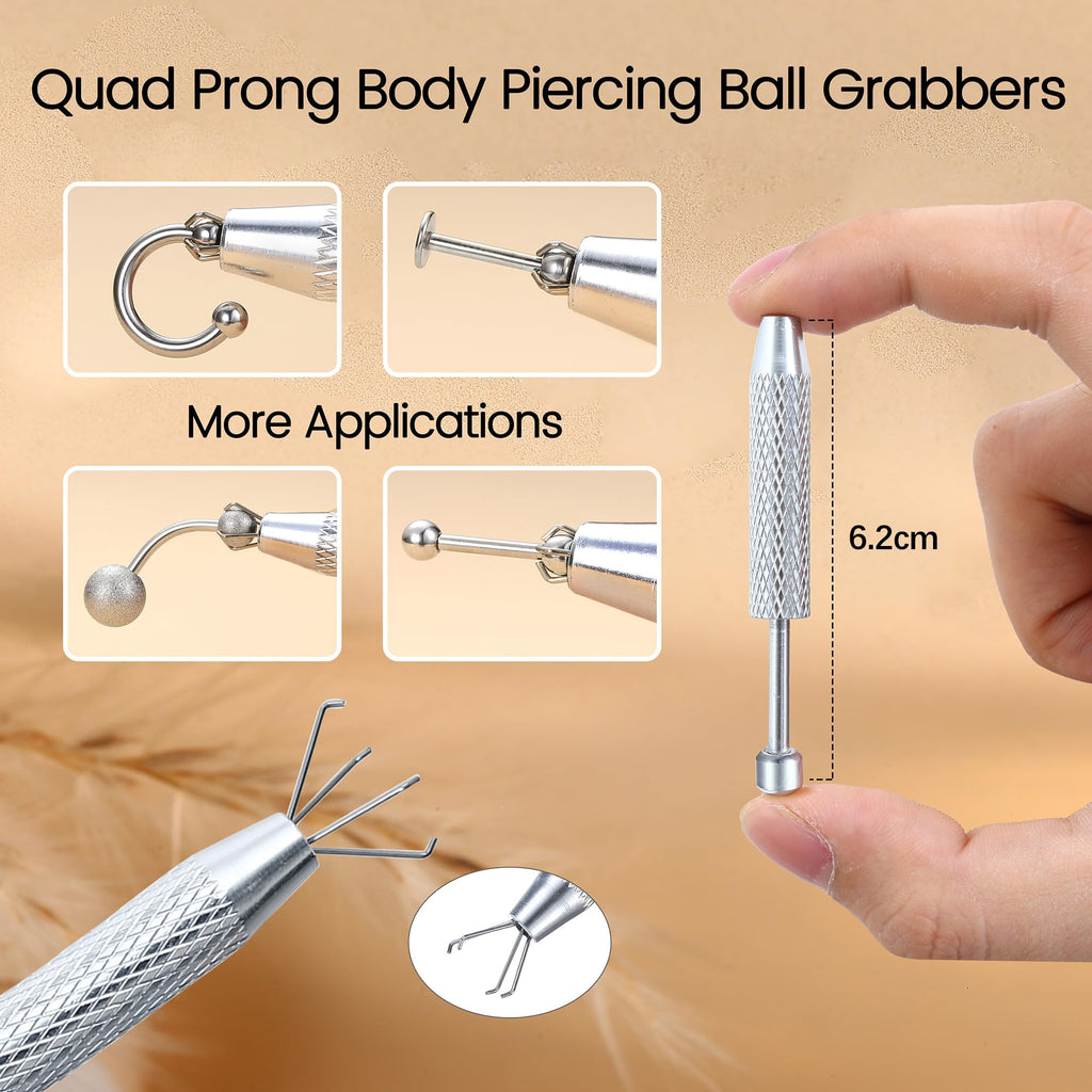 GEMQUEEN Piercing Ball Grabber Reacher Tool - Stainless Steel Piercing Jewelry Tools 4 Claw Holder Removal Pick Up Assistant Tool for Changing Jewelry IC Chip Electronic Components Small Parts