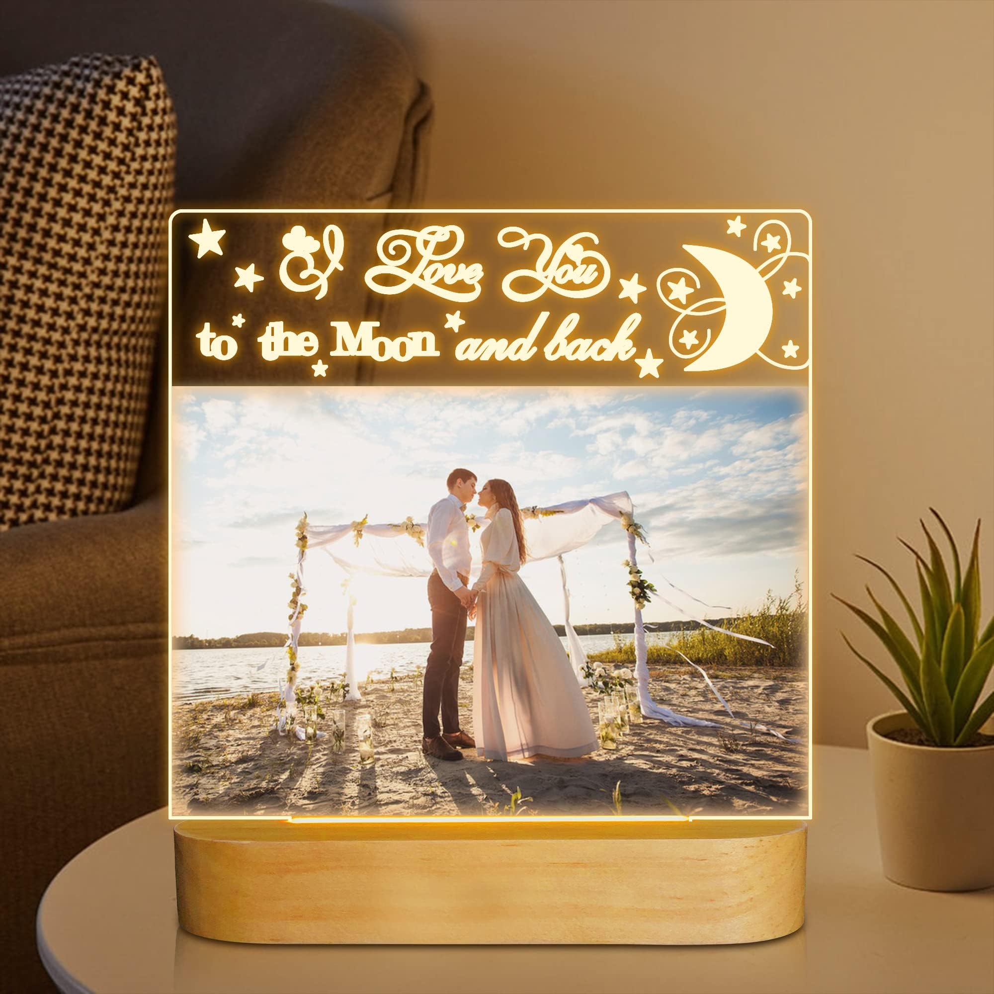 Attivolife Light up Picture Frame, Love You to the Moon and Back Night Light, Customized Valentines Birthday Gifts for Him Her Girlfriend Boyfriend Men Women Couple with Gift Card(4x6 Inch)